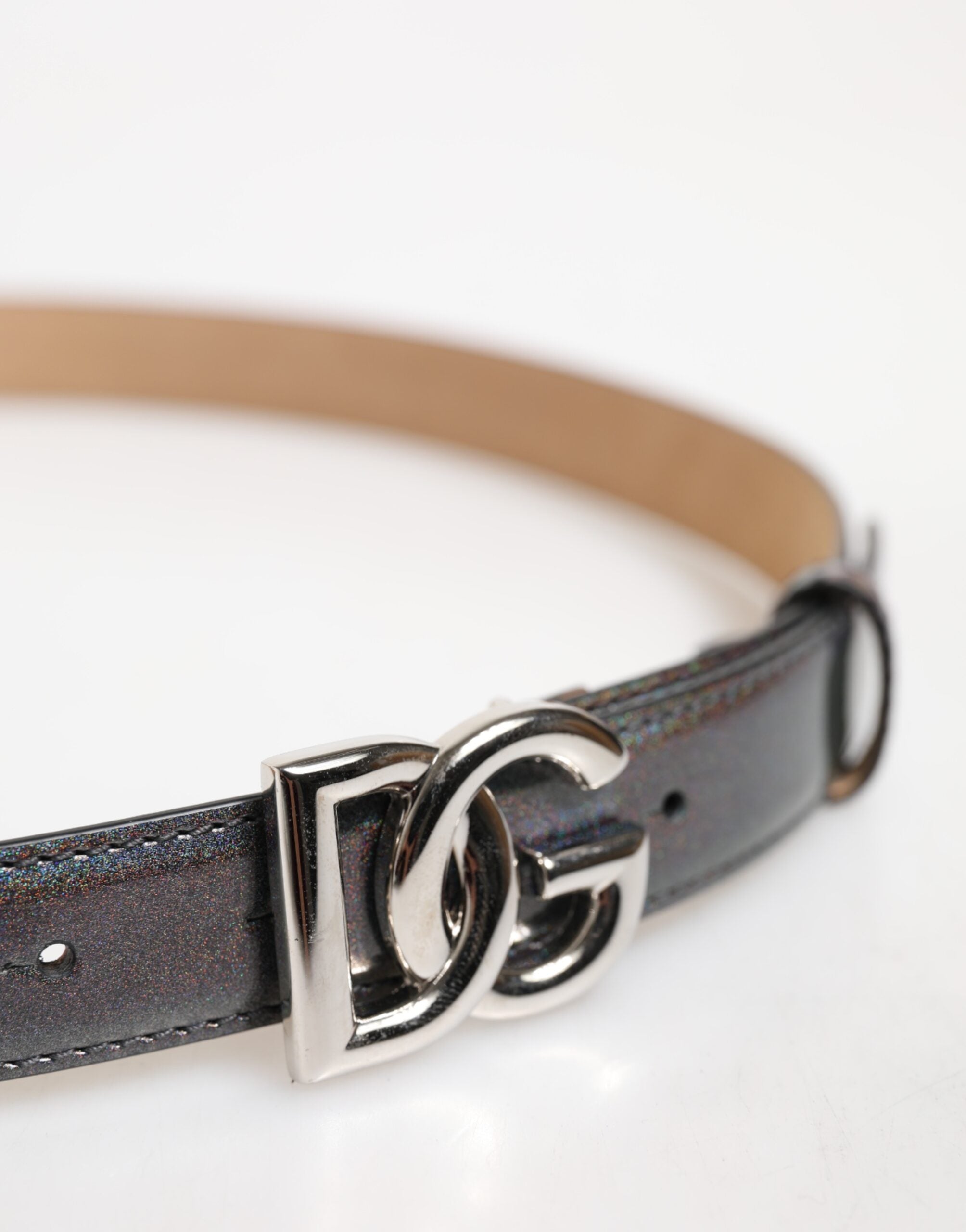Dolce & Gabbana Metallic Leather Silver Tone Logo Buckle Belt - Luxe Nova