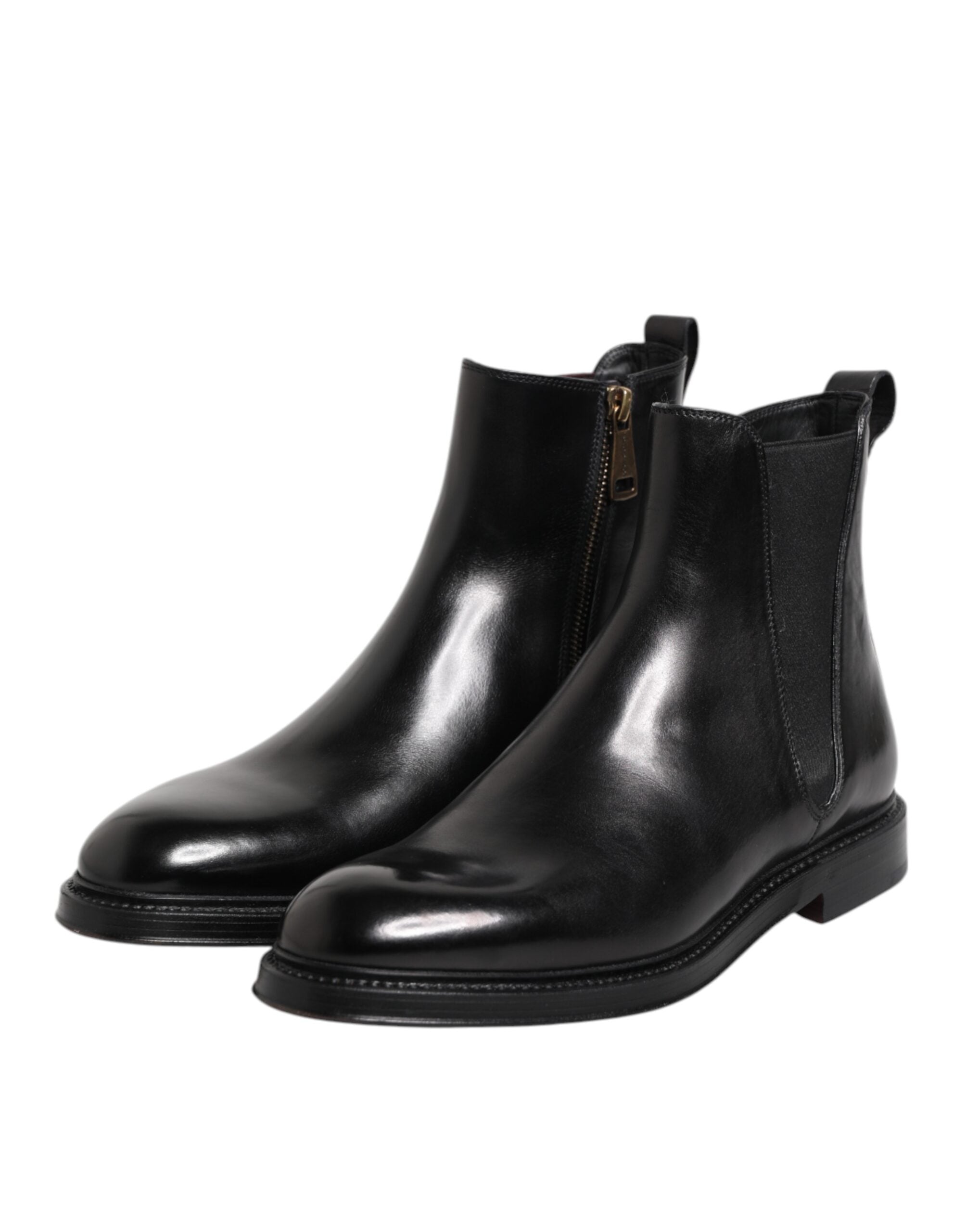 Dolce & Gabbana Black Chelsea Leather Mid Calf Boots Shoes - Luxe Nova