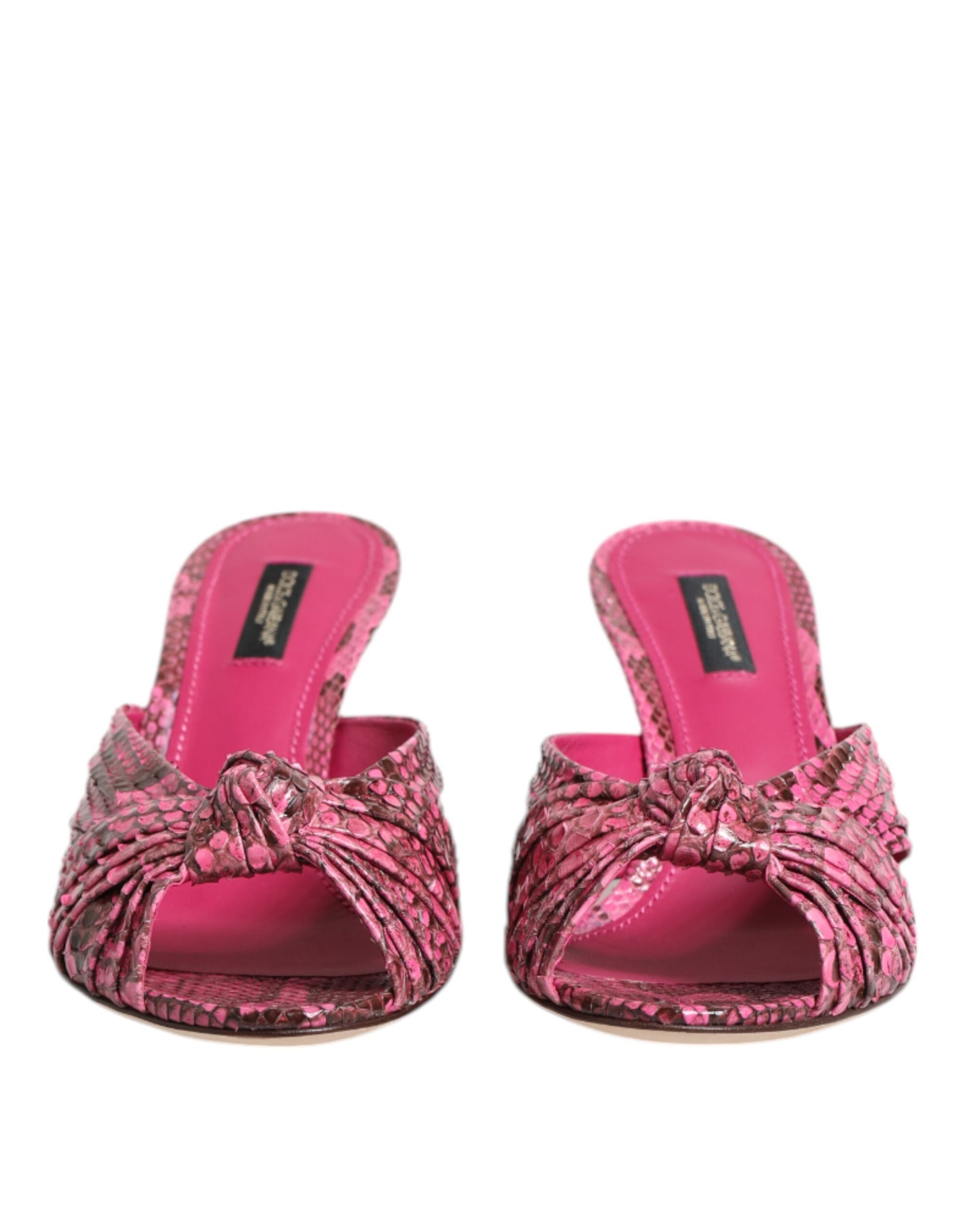 Dolce & Gabbana Pink Leather Heels Slides Sandals Shoes - Luxe Nova