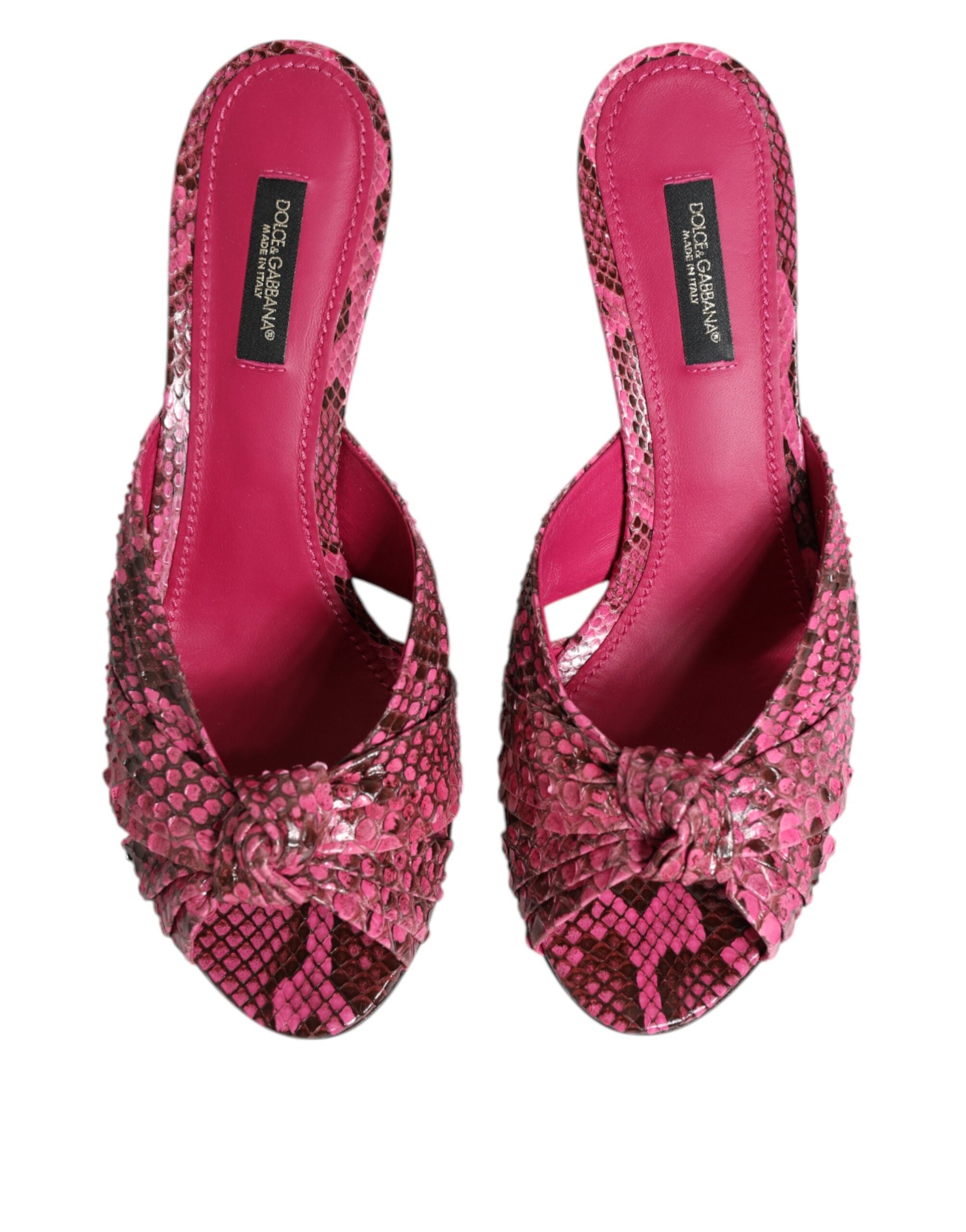 Dolce & Gabbana Pink Leather Heels Slides Sandals Shoes - Luxe Nova