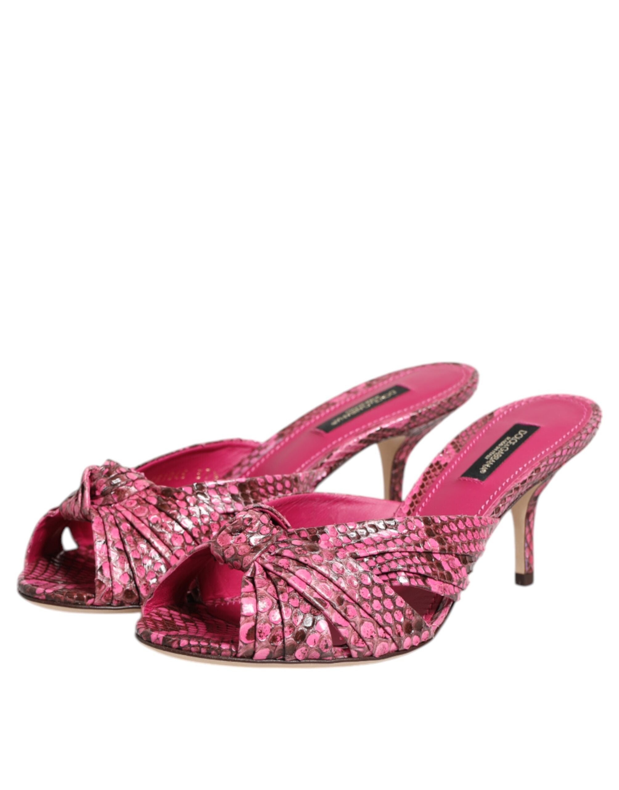 Dolce & Gabbana Pink Leather Heels Slides Sandals Shoes - Luxe Nova