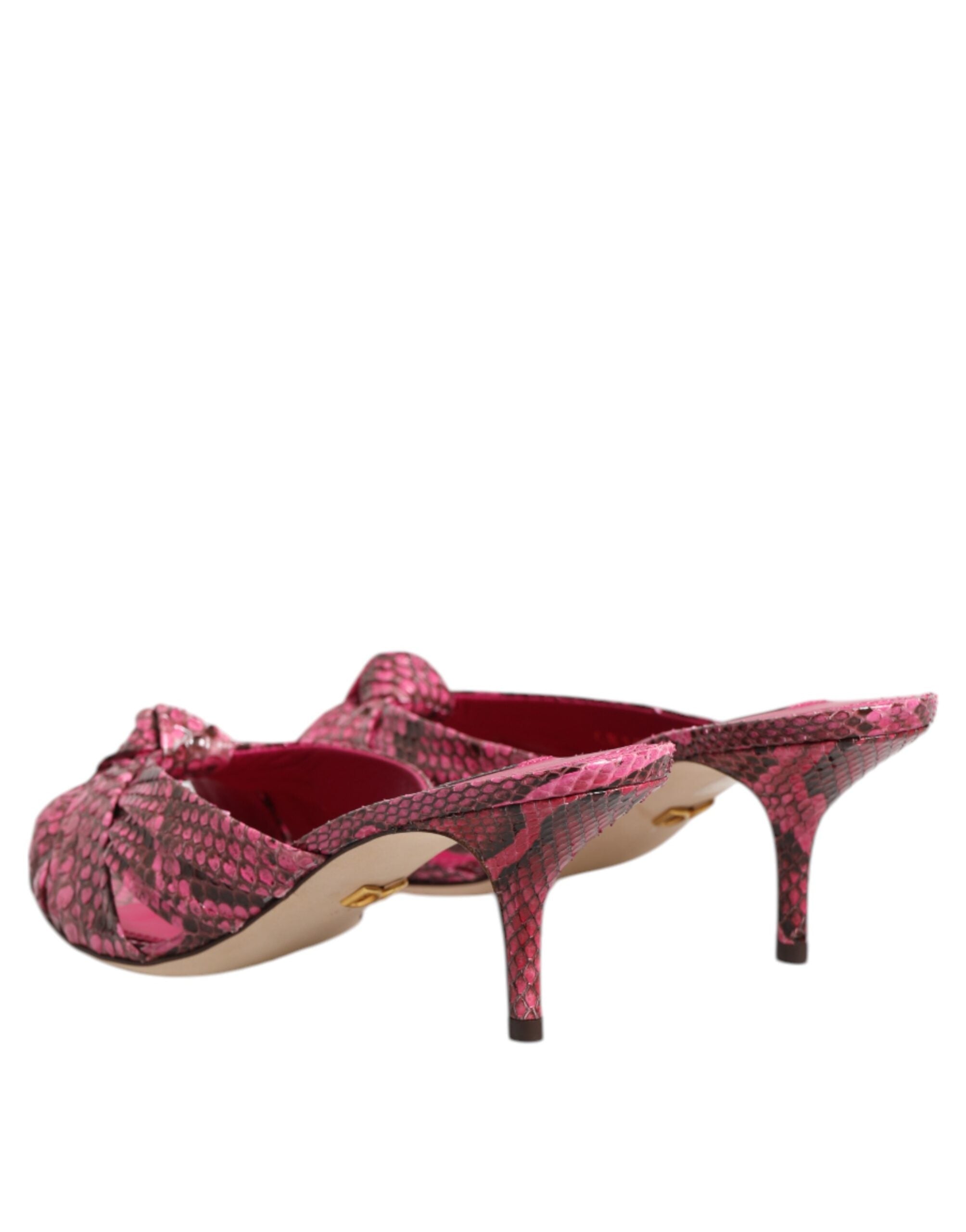 Dolce & Gabbana Pink Leather Heels Slides Sandals Shoes - Luxe Nova