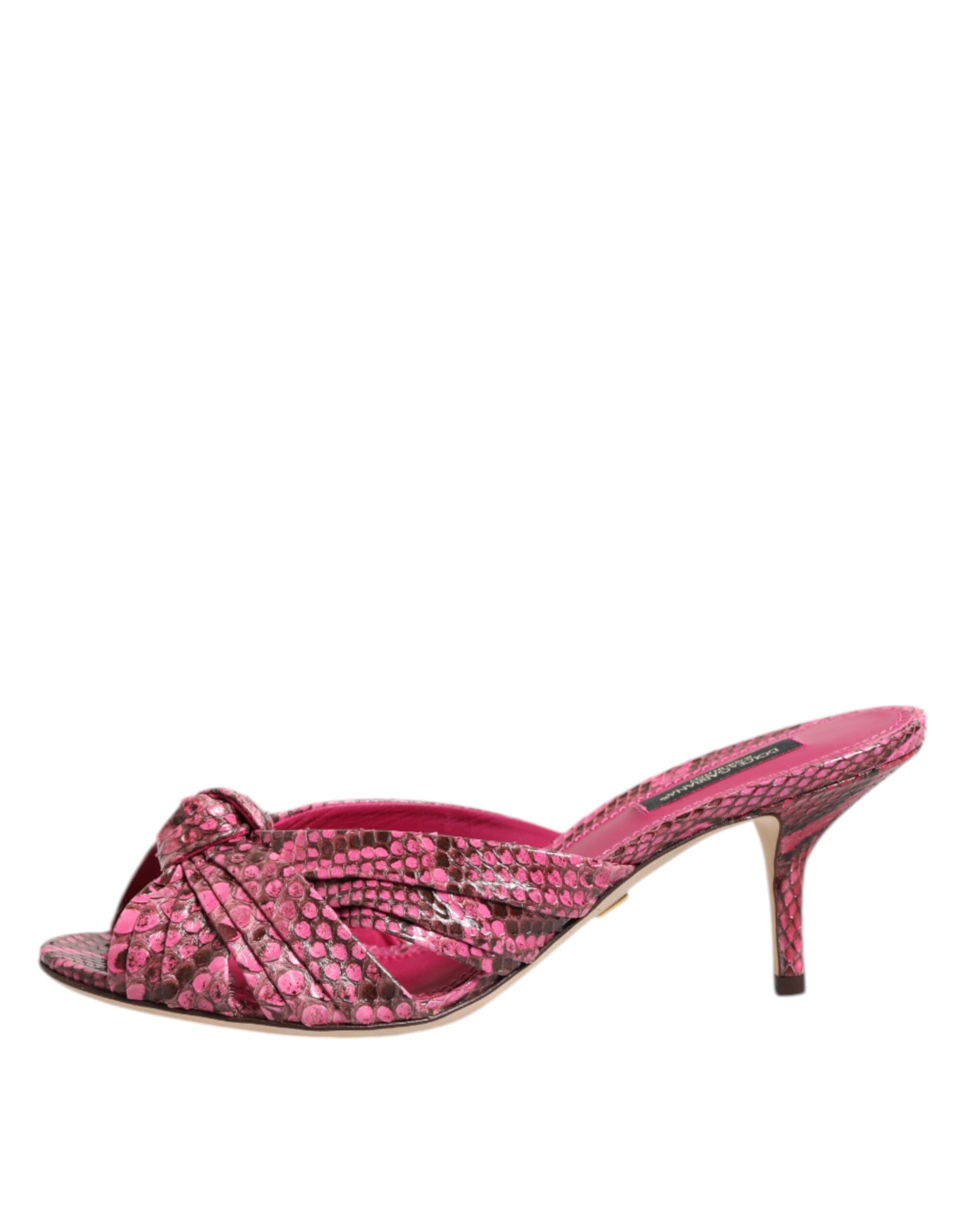 Dolce & Gabbana Pink Leather Heels Slides Sandals Shoes - Luxe Nova