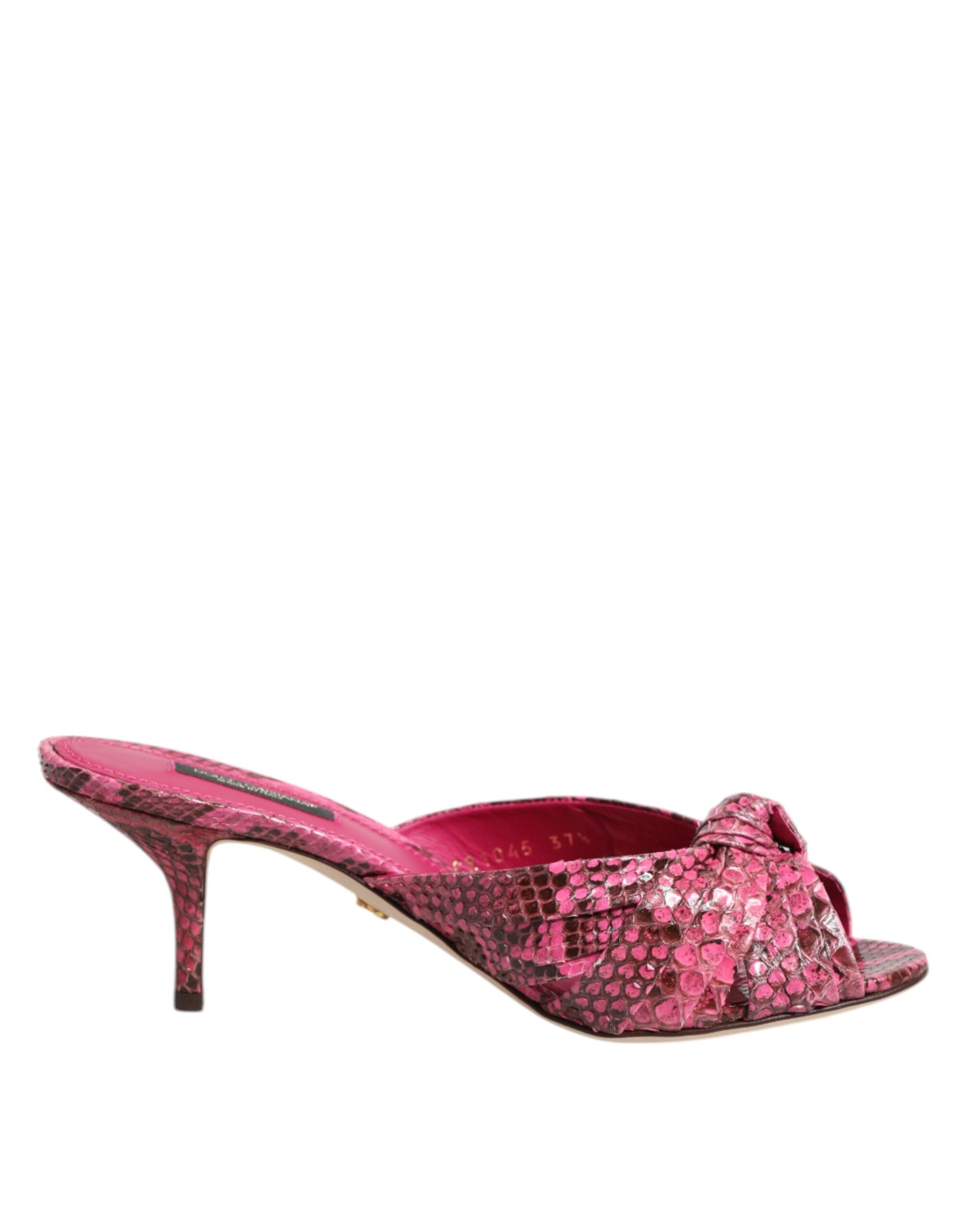 Dolce & Gabbana Pink Leather Heels Slides Sandals Shoes - Luxe Nova