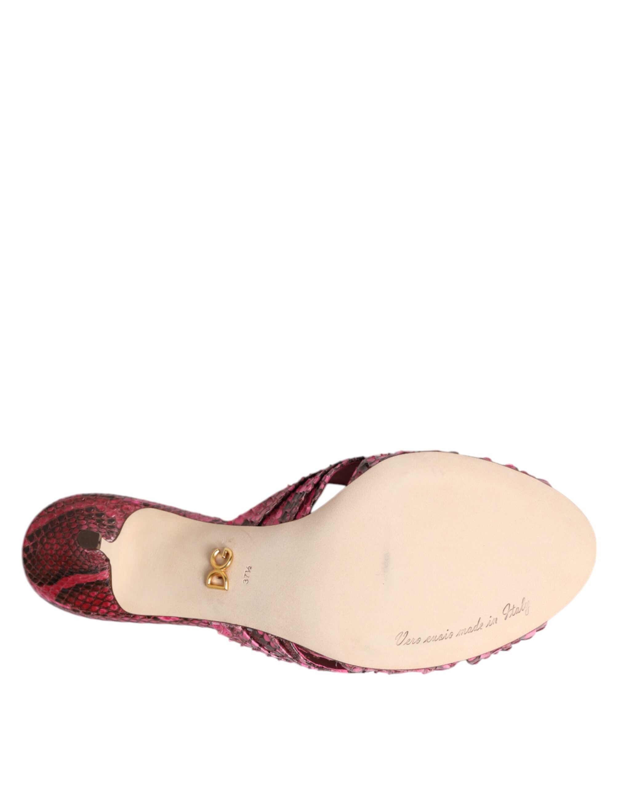 Dolce & Gabbana Pink Leather Heels Slides Sandals Shoes - Luxe Nova