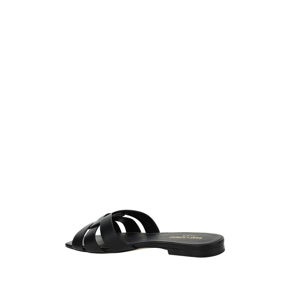 Saint Laurent Black Calf Leather Bos Taurus Flat Sandals - Luxe Nova