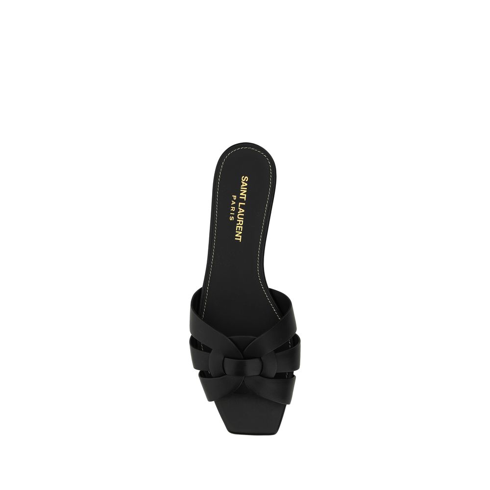 Saint Laurent Black Calf Leather Bos Taurus Flat Sandals - Luxe Nova