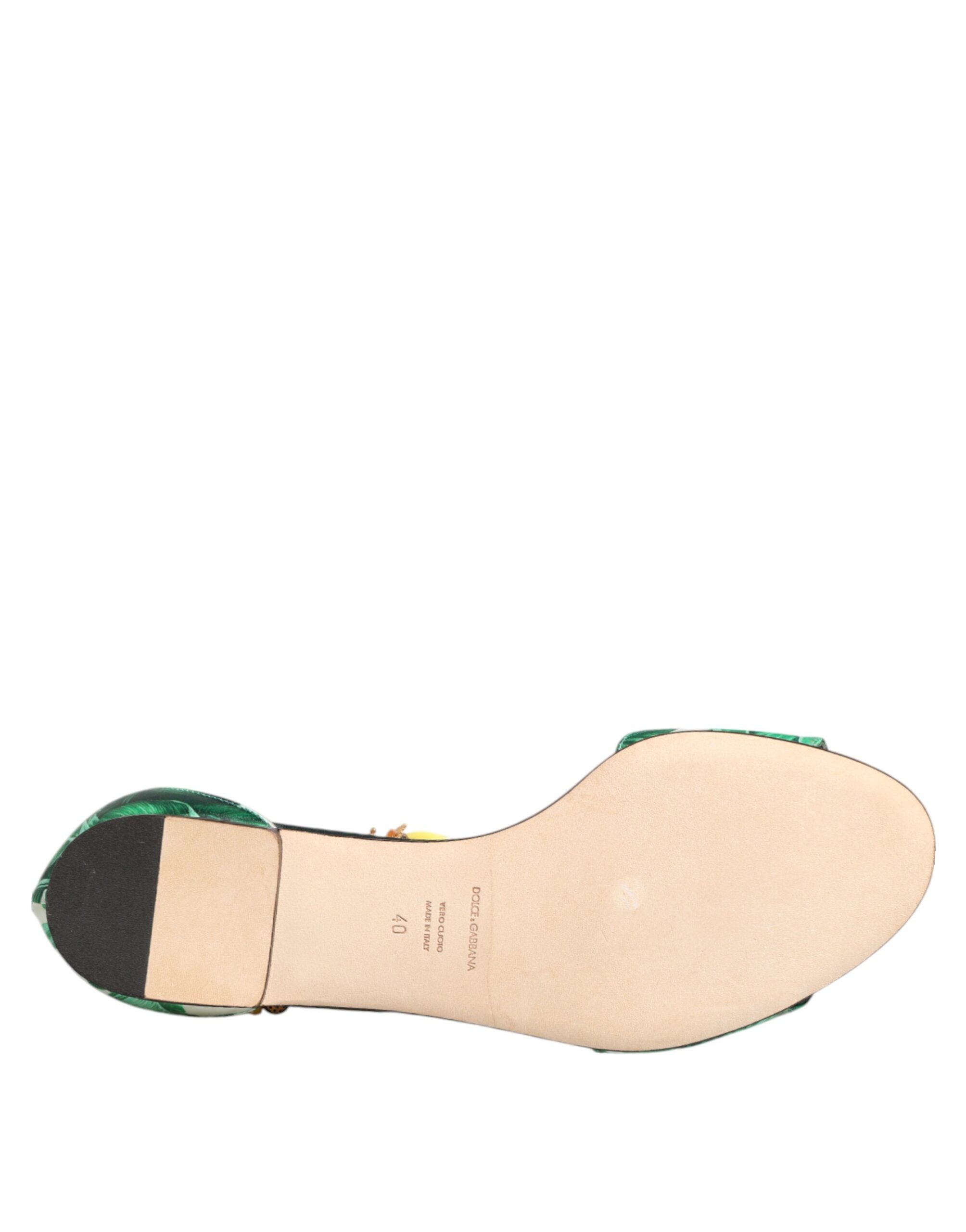 Dolce & Gabbana Green Mink Fur Satin Banana Leaf Sandals Shoes - Luxe Nova
