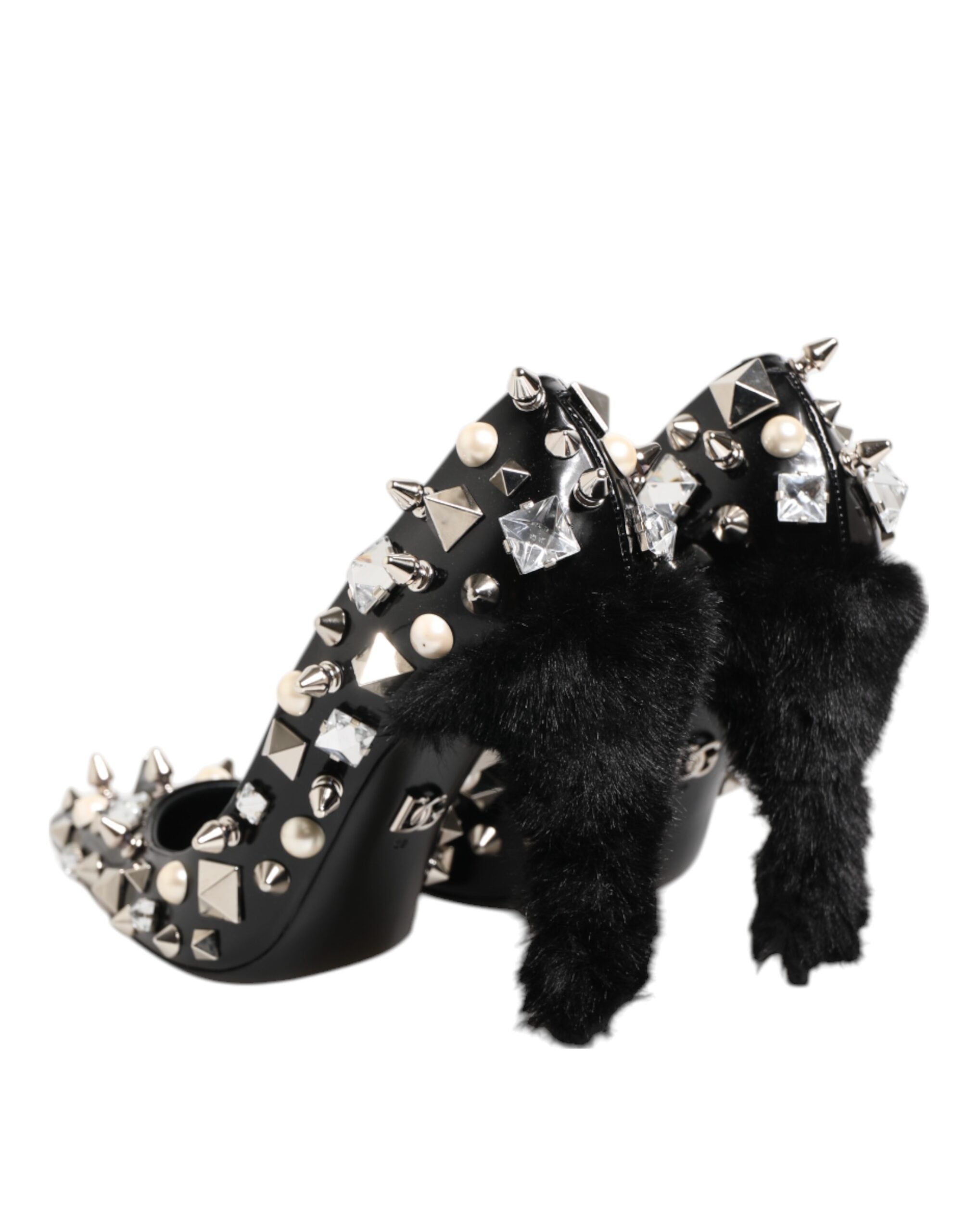 Dolce & Gabbana Black Crystals Studs Stiletto Pumps Shoes