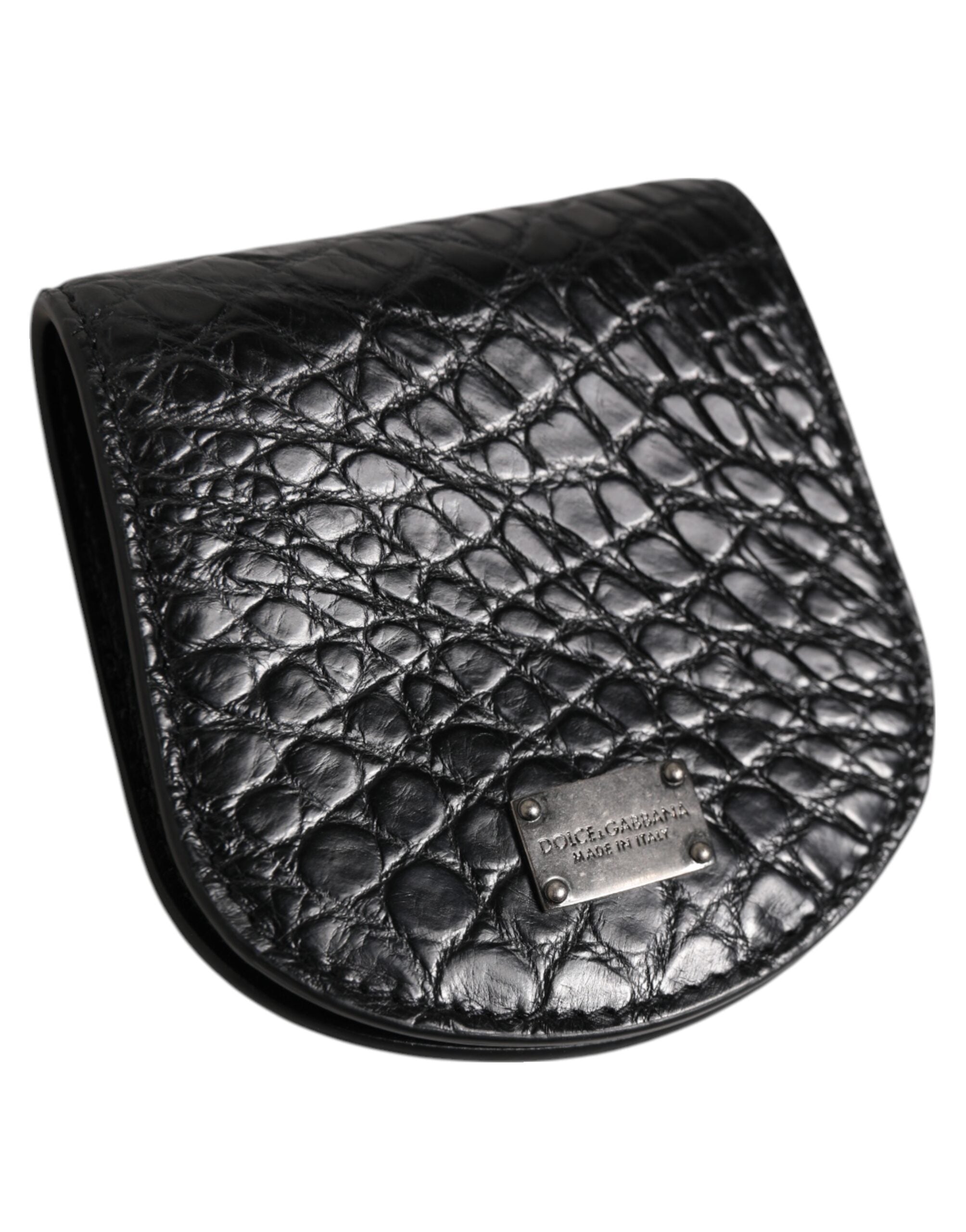 Dolce & Gabbana Black Exotic Skin Coin Condom Case Holder Pocket Wallet
