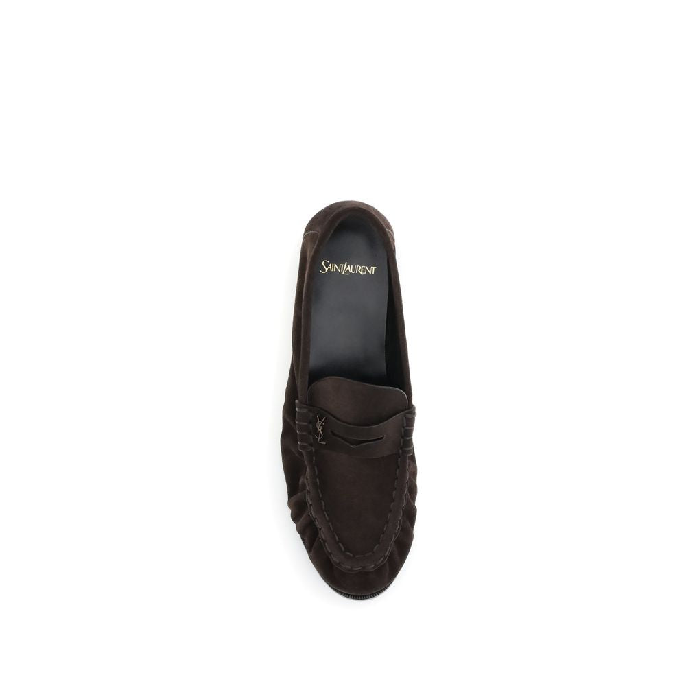 Saint Laurent Brown Calf Leather Bos Taurus Slip-On Loafers - Luxe Nova