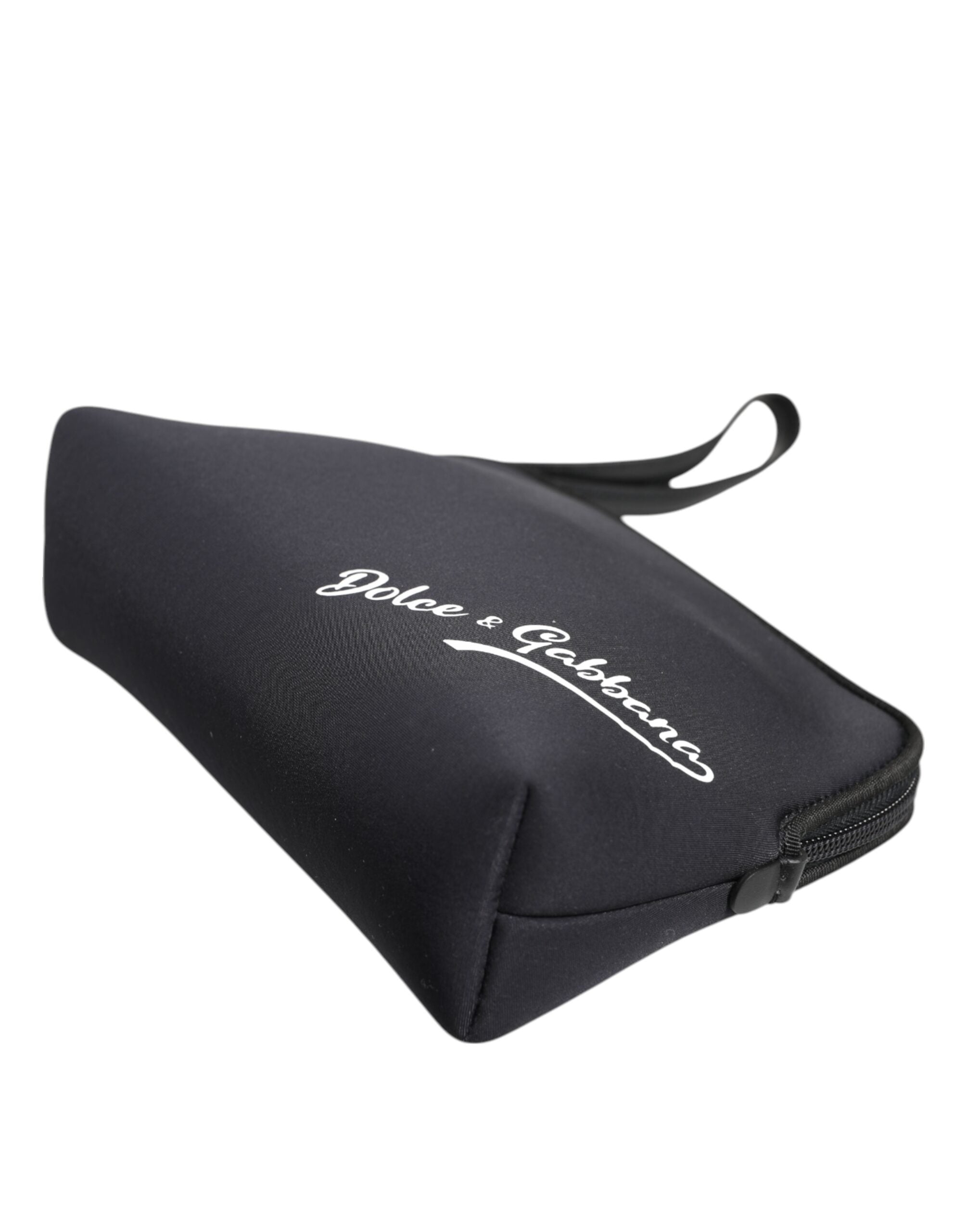 Dolce & Gabbana Black Solid Nylon DG LogoPrint Clutch Zip Borse Pouch Bag