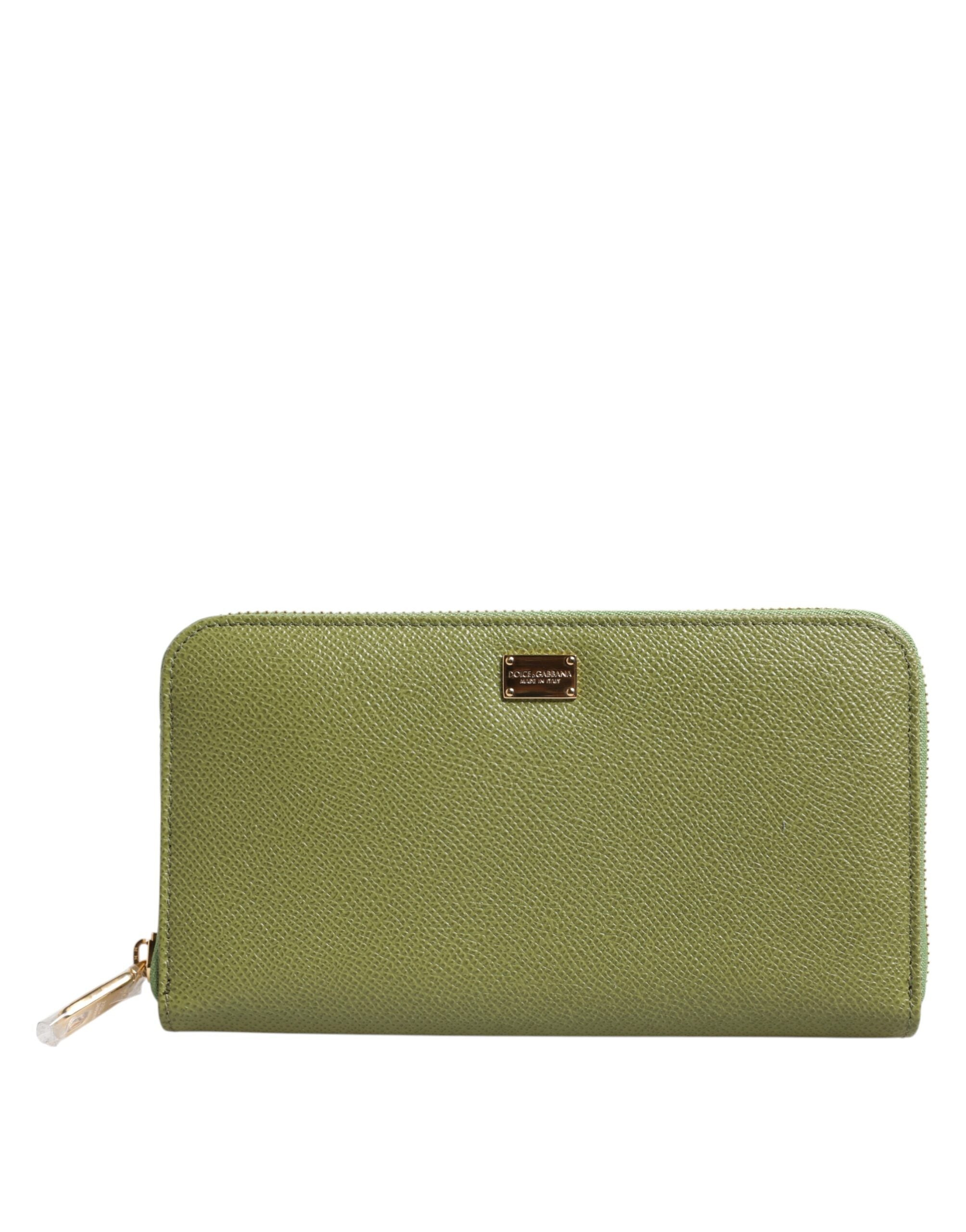 Dolce & Gabbana Green Leather Logo Plaque Zip Around Continenta Wallet - Luxe Nova