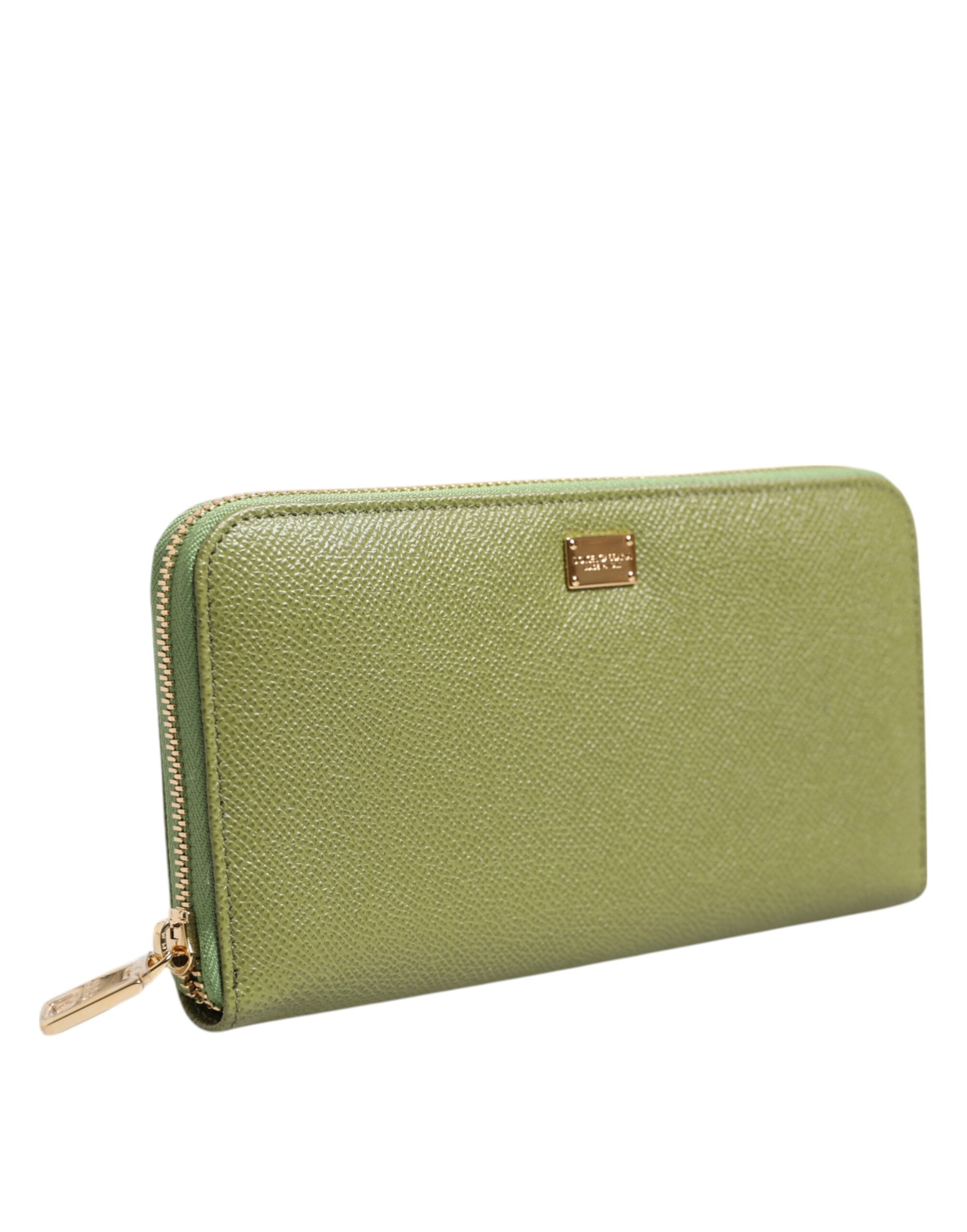 Dolce & Gabbana Green Leather Logo Plaque Zip Around Continenta Wallet - Luxe Nova