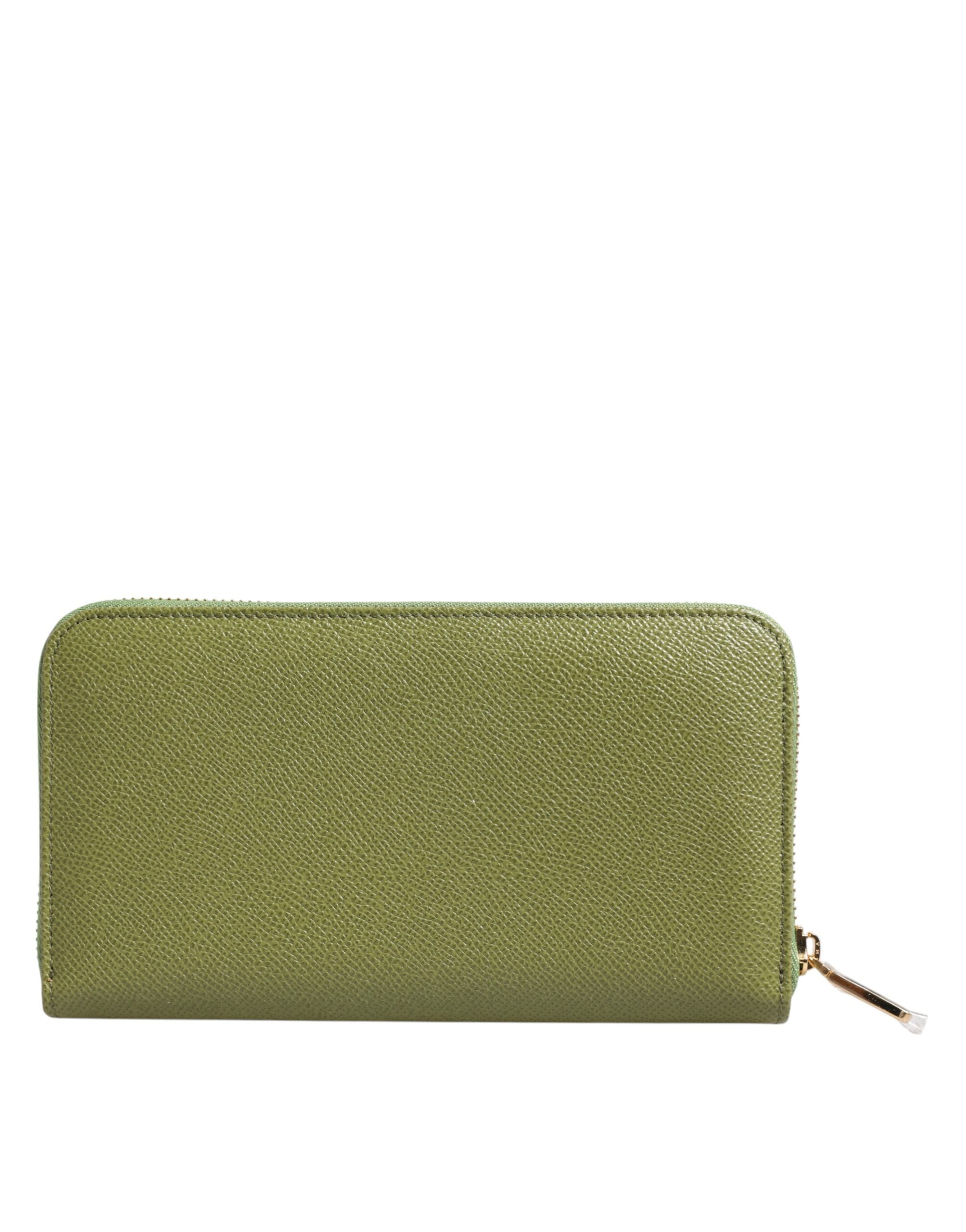 Dolce & Gabbana Green Leather Logo Plaque Zip Around Continenta Wallet - Luxe Nova
