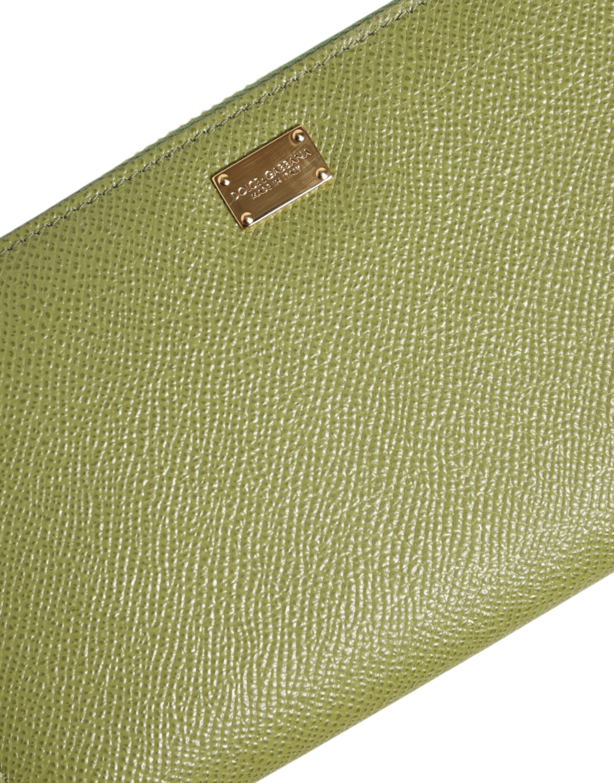 Dolce & Gabbana Green Leather Logo Plaque Zip Around Continenta Wallet - Luxe Nova