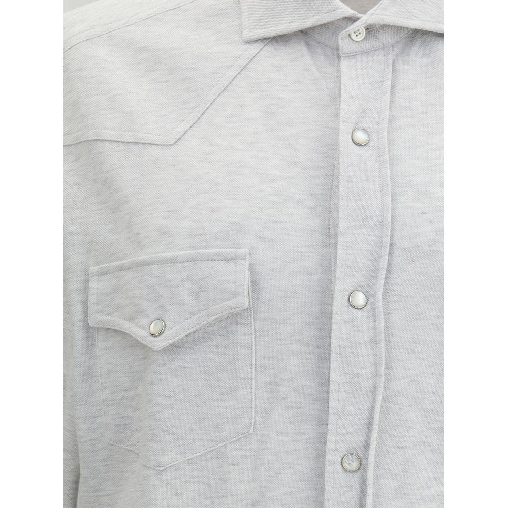 Brunello Cucinelli Gray Cotton Shirt - Luxe Nova