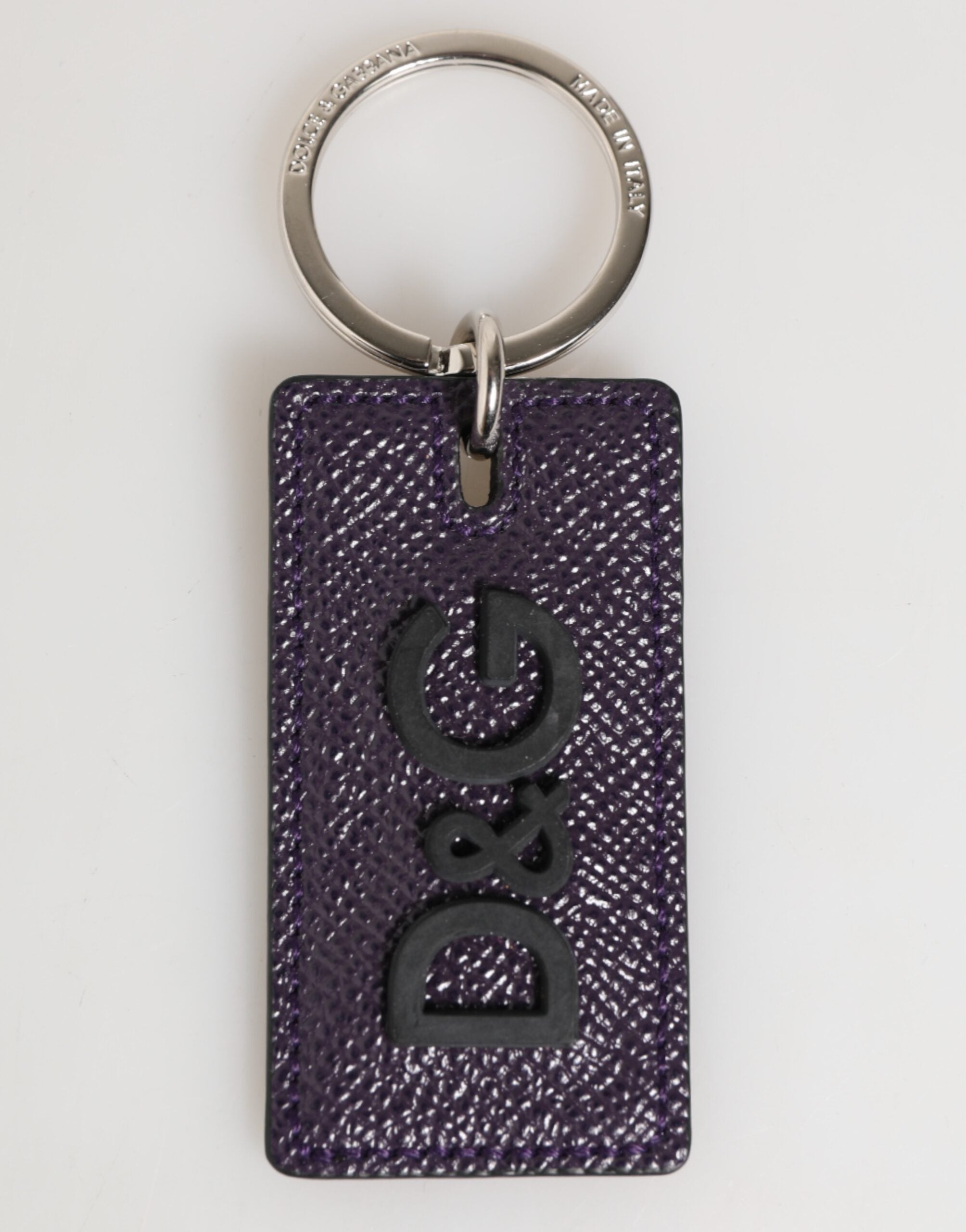Dolce & Gabbana Violet Leather Logo Metal Ring Men Keychain Keyring - Luxe Nova