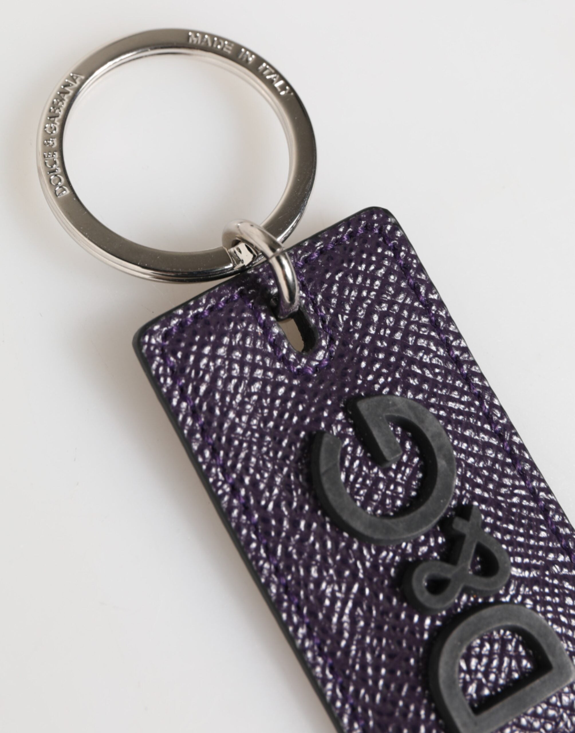 Dolce & Gabbana Violet Leather Logo Metal Ring Men Keychain Keyring - Luxe Nova