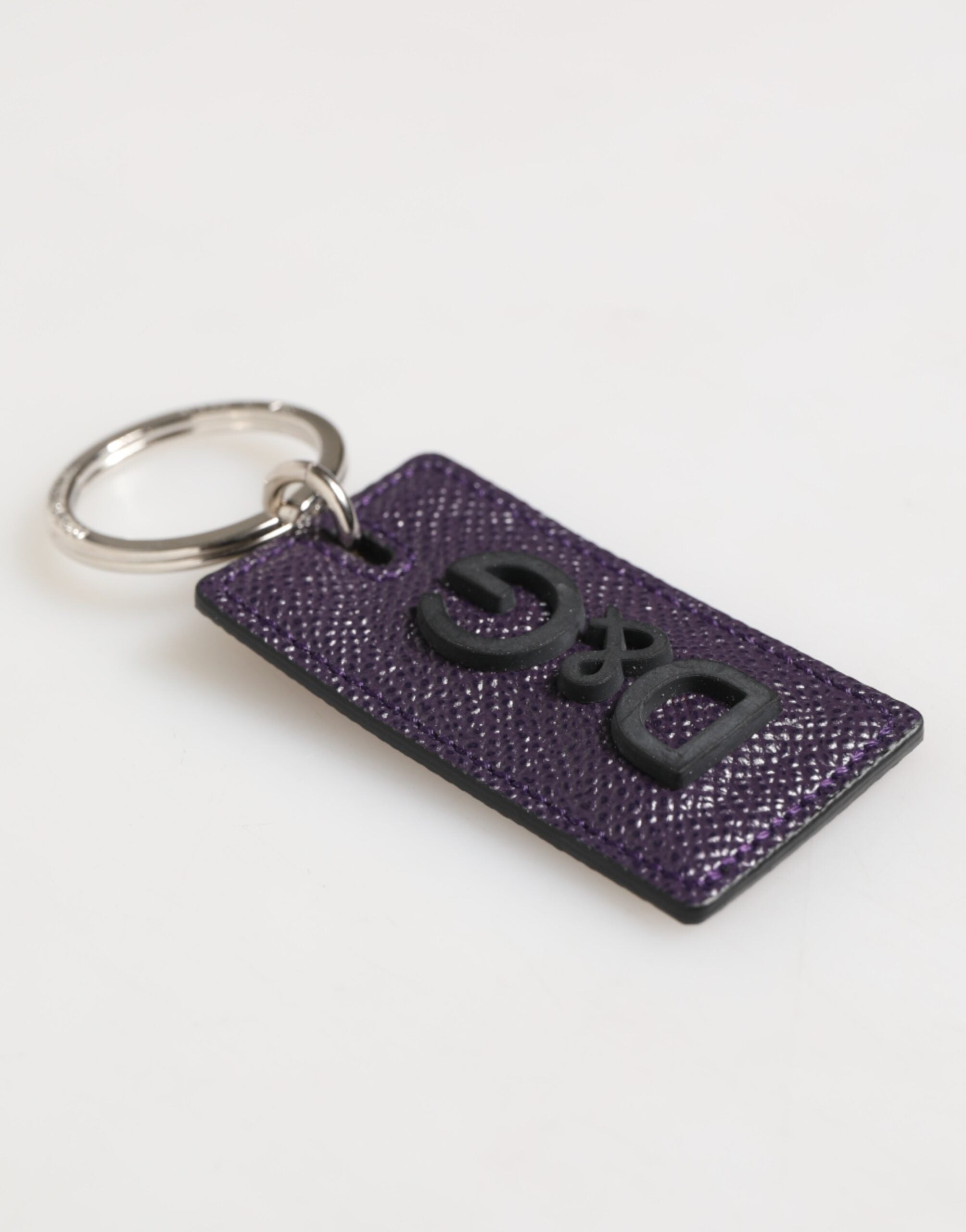 Dolce & Gabbana Violet Leather Logo Metal Ring Men Keychain Keyring - Luxe Nova