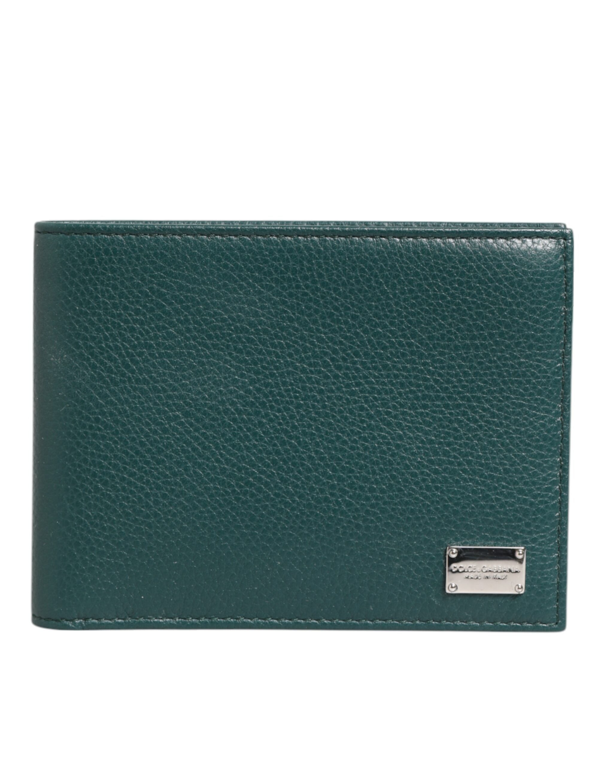 Dolce & Gabbana Green Leather DG Logo Plaque Bifold Men Card Holder Wallet - Luxe Nova