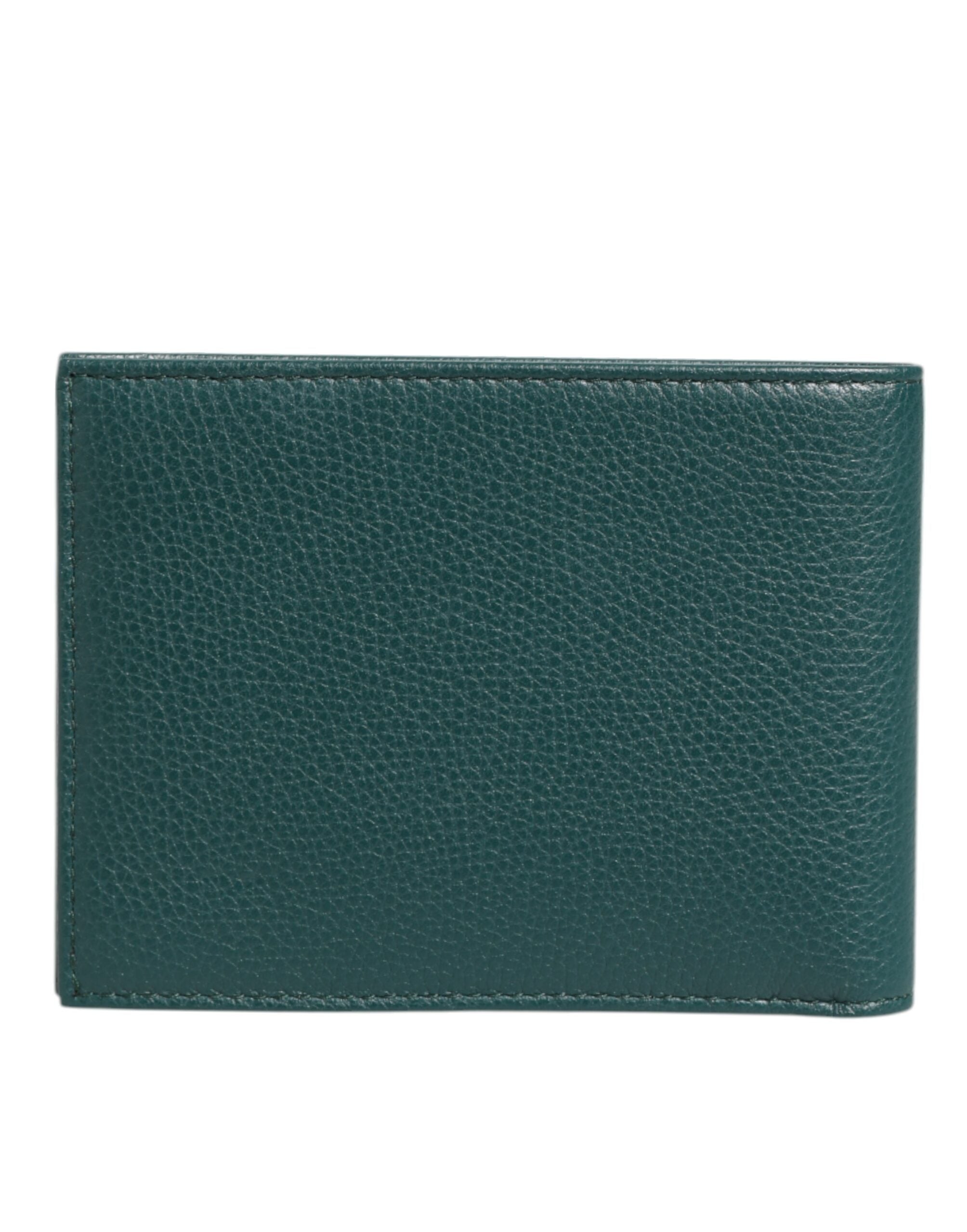 Dolce & Gabbana Green Leather DG Logo Plaque Bifold Men Card Holder Wallet - Luxe Nova