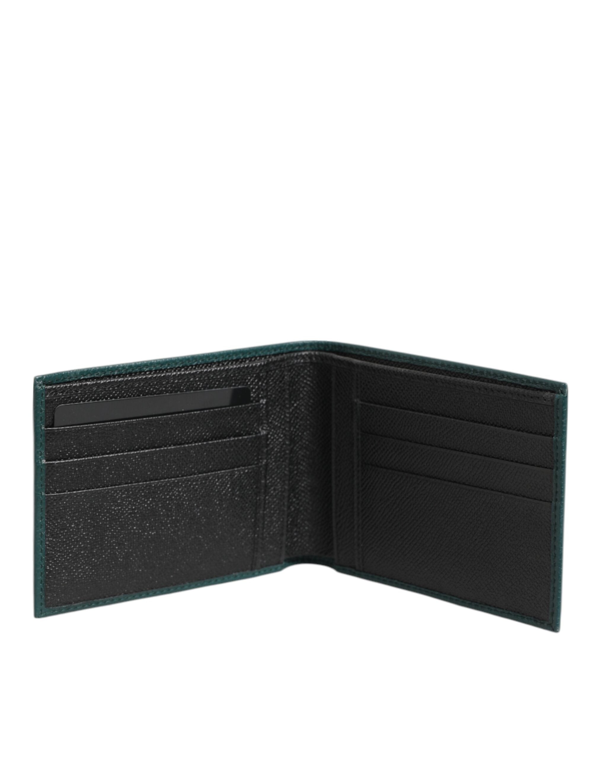 Dolce & Gabbana Green Leather DG Logo Plaque Bifold Men Card Holder Wallet - Luxe Nova