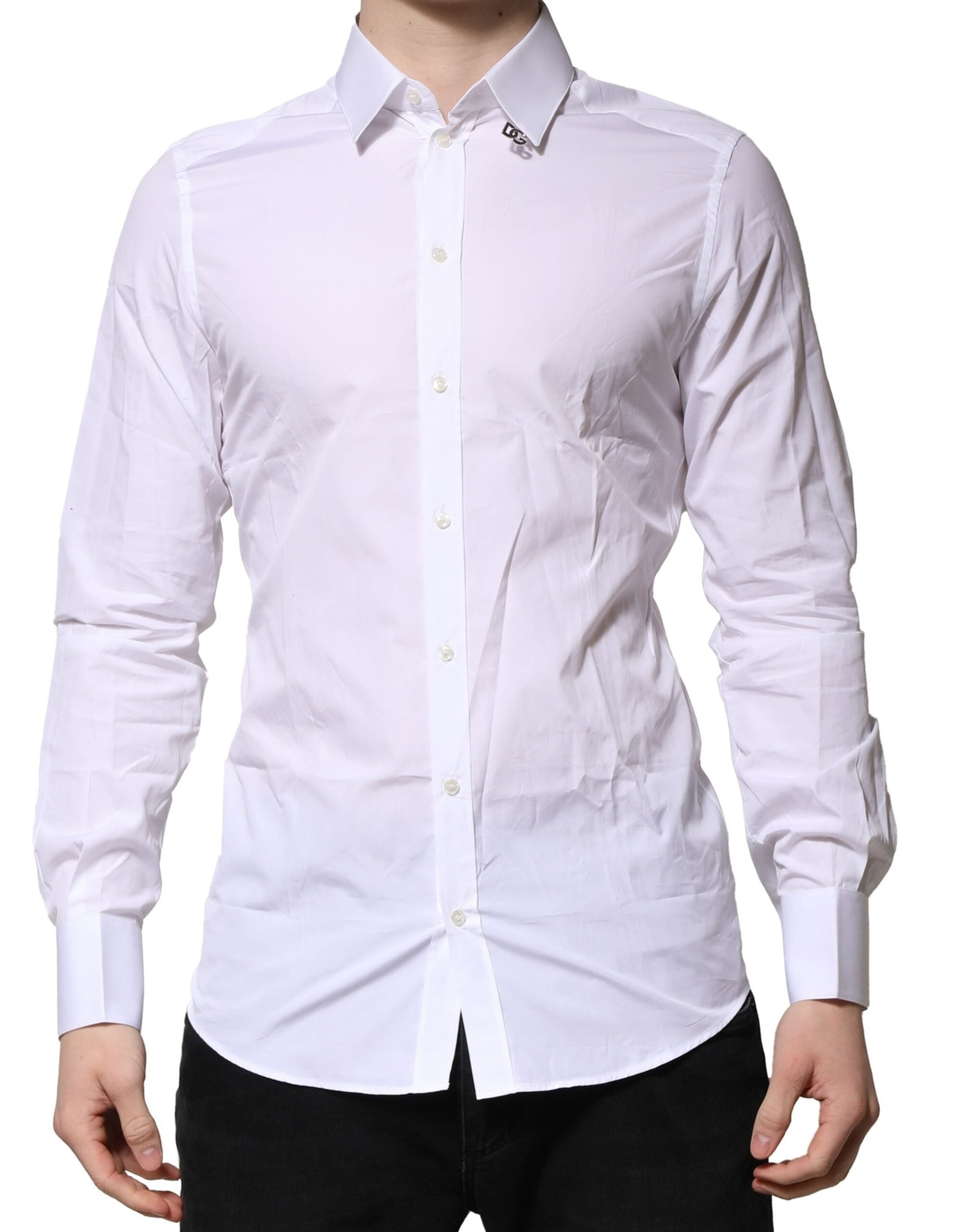 Dolce & Gabbana White Cotton GOLD Long Sleeves Formal Shirt - Luxe Nova