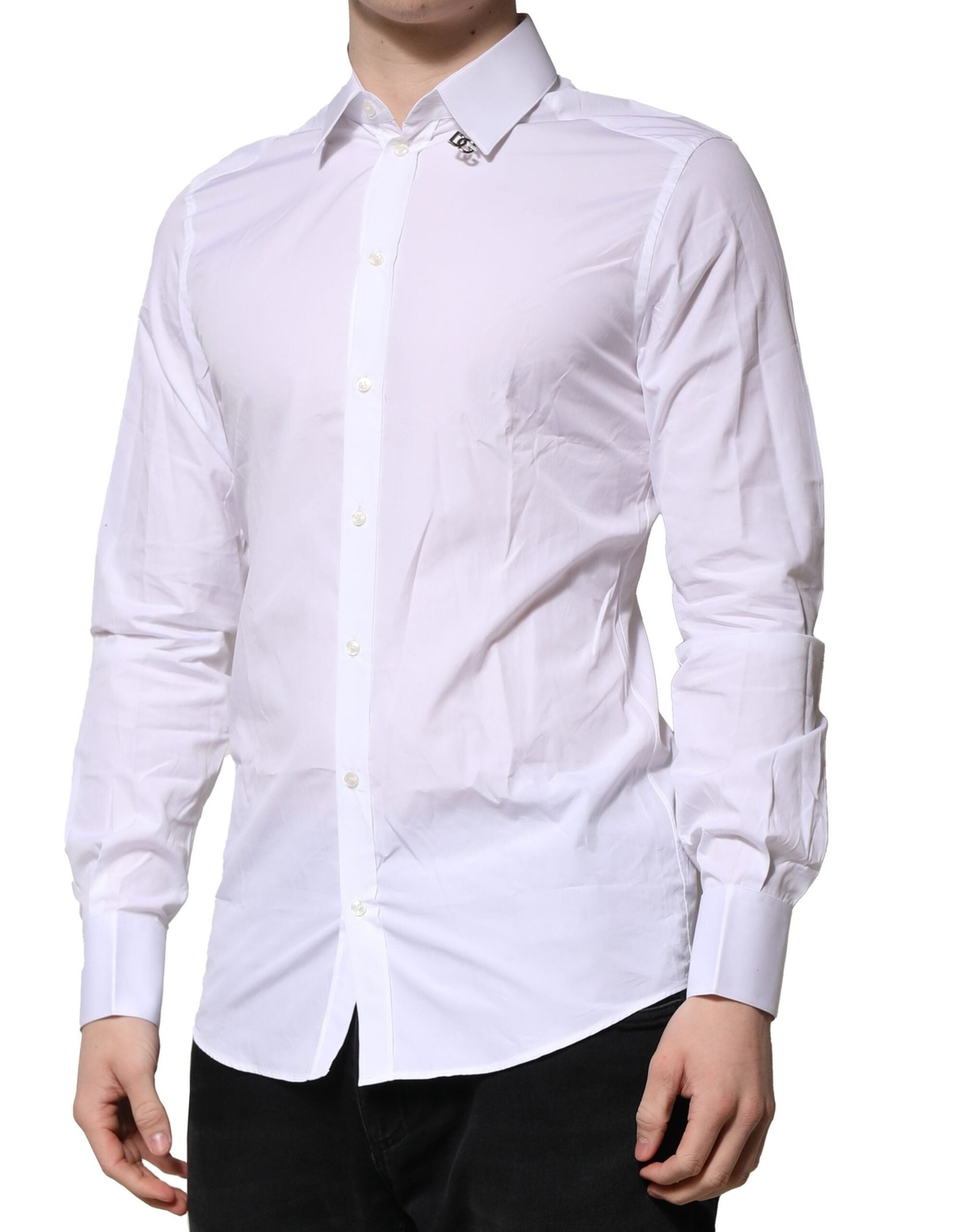 Dolce & Gabbana White Cotton GOLD Long Sleeves Formal Shirt - Luxe Nova