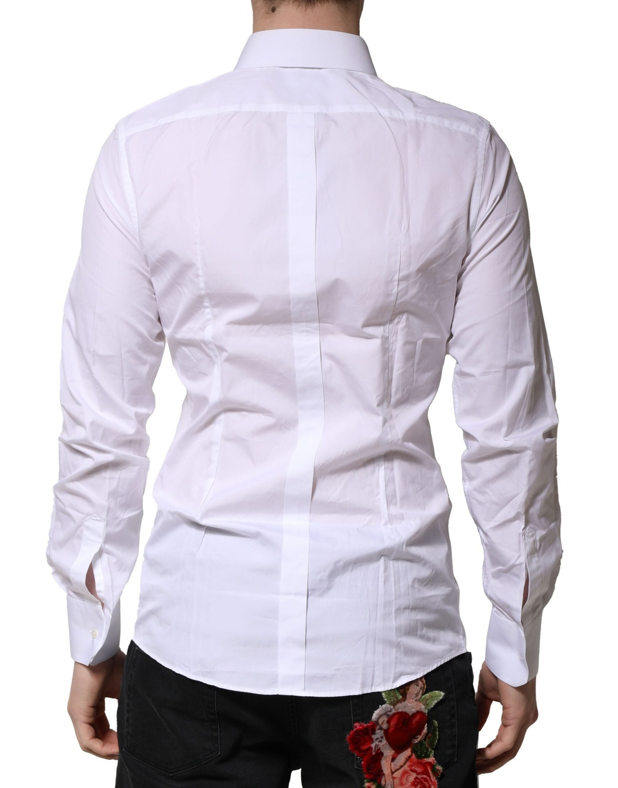 Dolce & Gabbana White Cotton GOLD Long Sleeves Formal Shirt - Luxe Nova