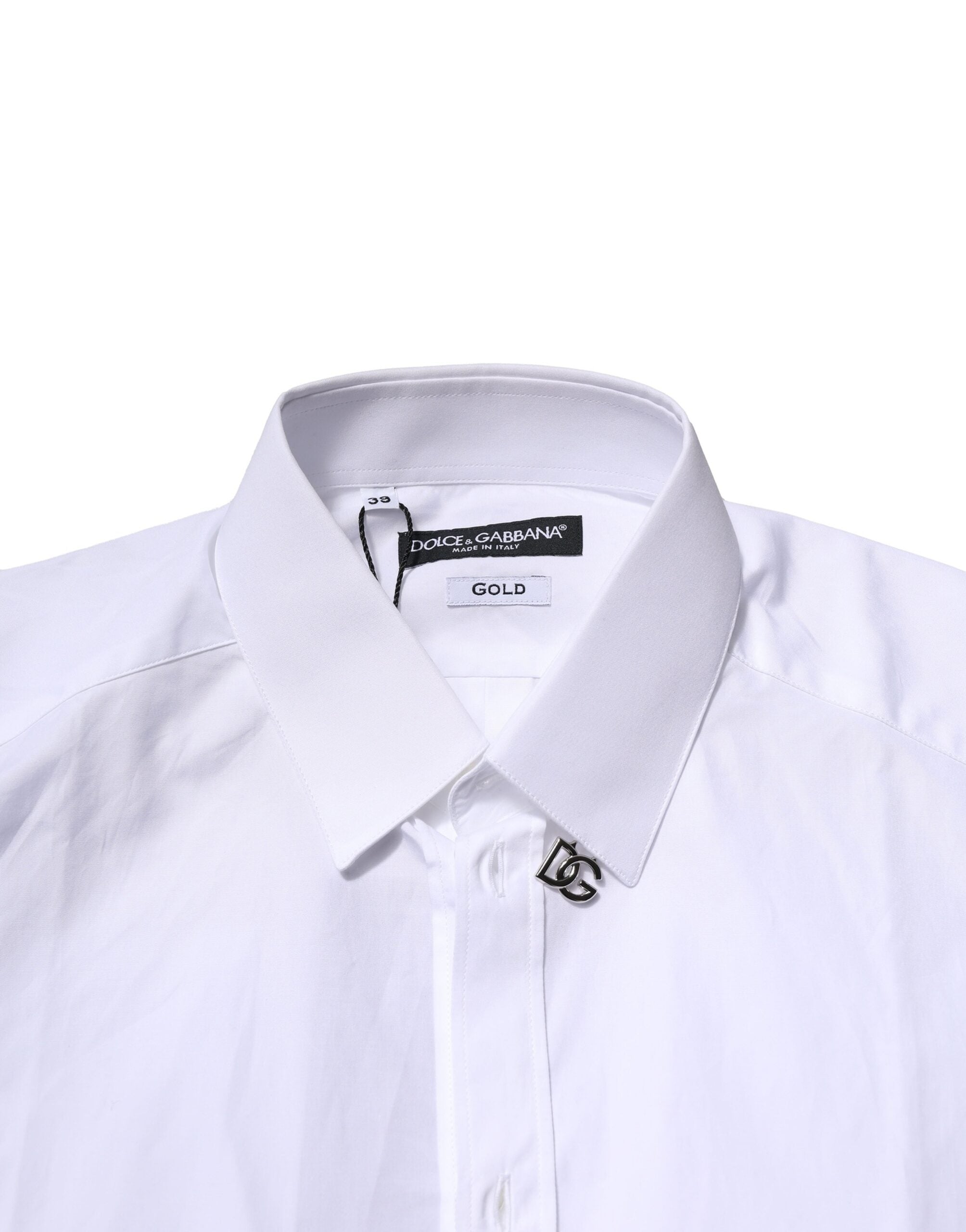 Dolce & Gabbana White Cotton GOLD Long Sleeves Formal Shirt - Luxe Nova