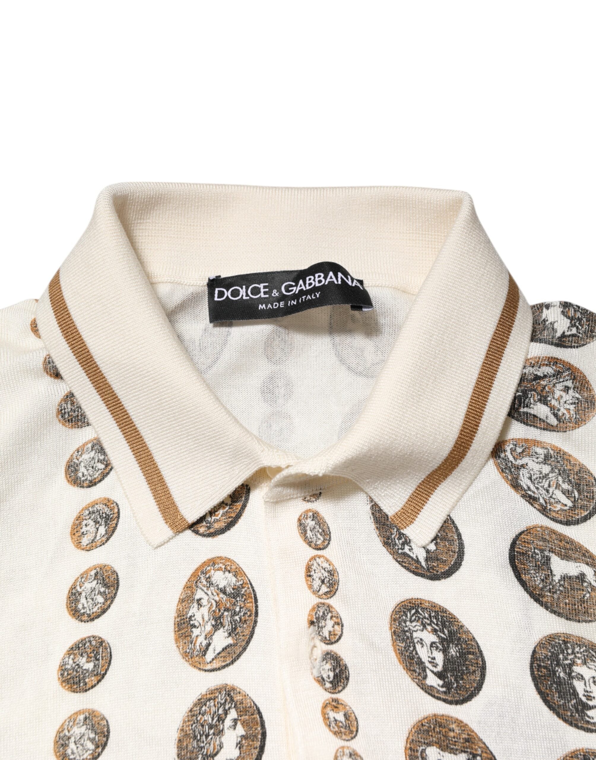 Dolce & Gabbana Silk Ivory Coin Print Logo Men Polo T-shirt - Luxe Nova