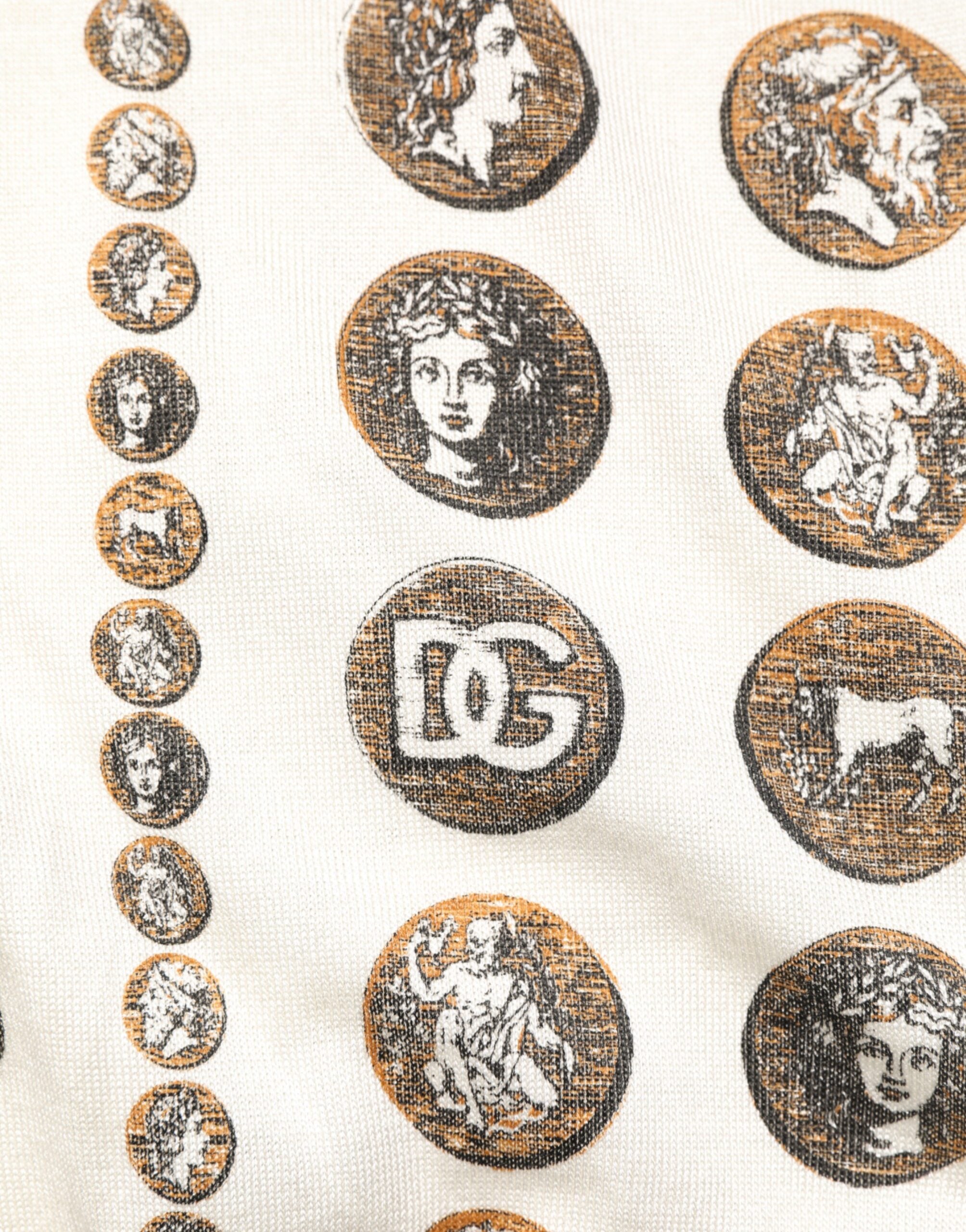 Dolce & Gabbana Silk Ivory Coin Print Logo Men Polo T-shirt - Luxe Nova