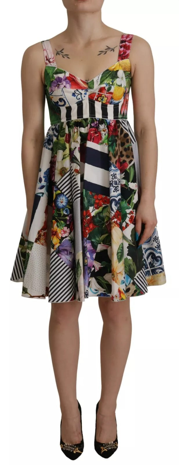 Dolce & Gabbana Multicolor Poplin Floral Mini Flared Dress