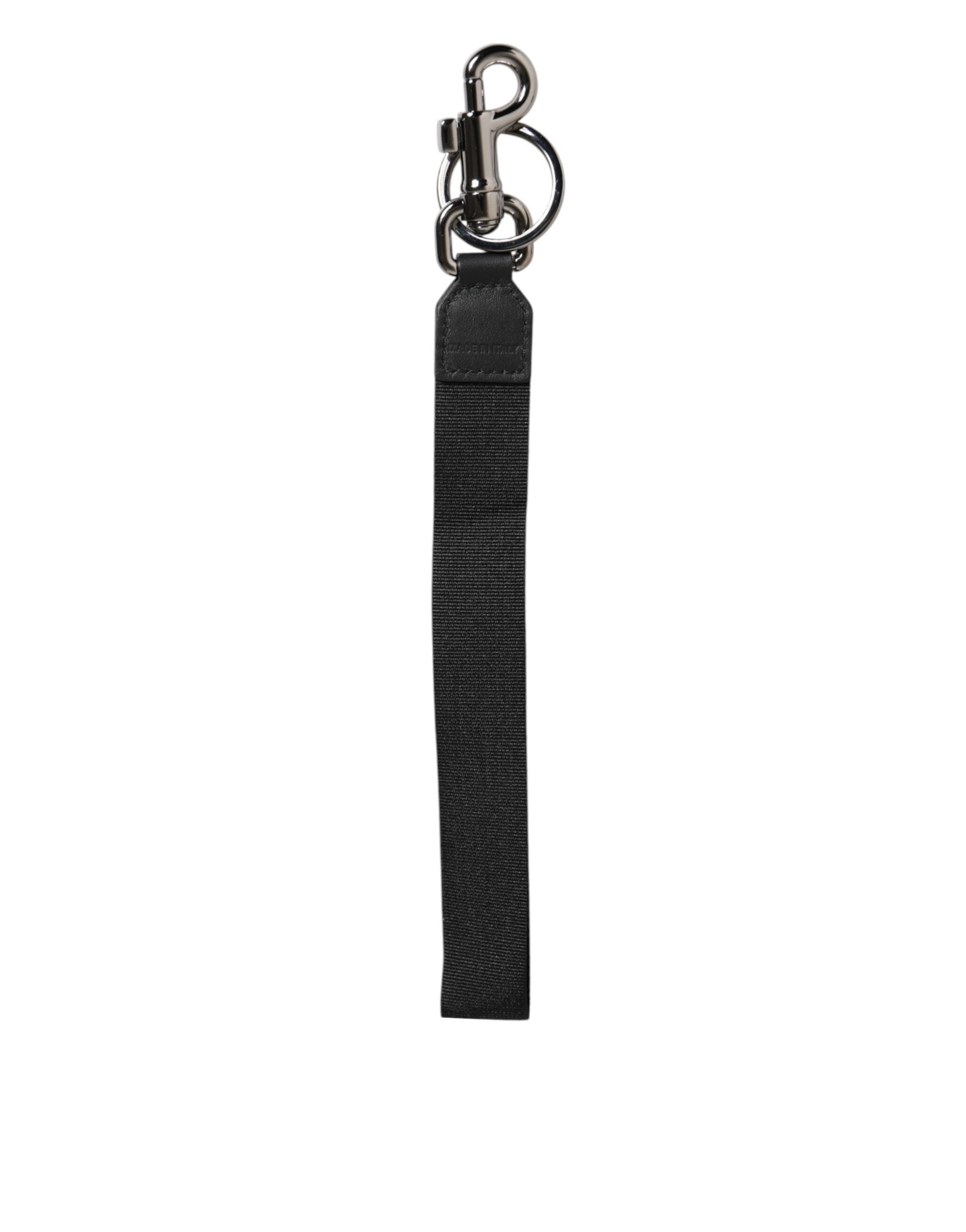 Dolce & Gabbana Black Blue DG Logo Polyester Brass Holder Keychain Keyring