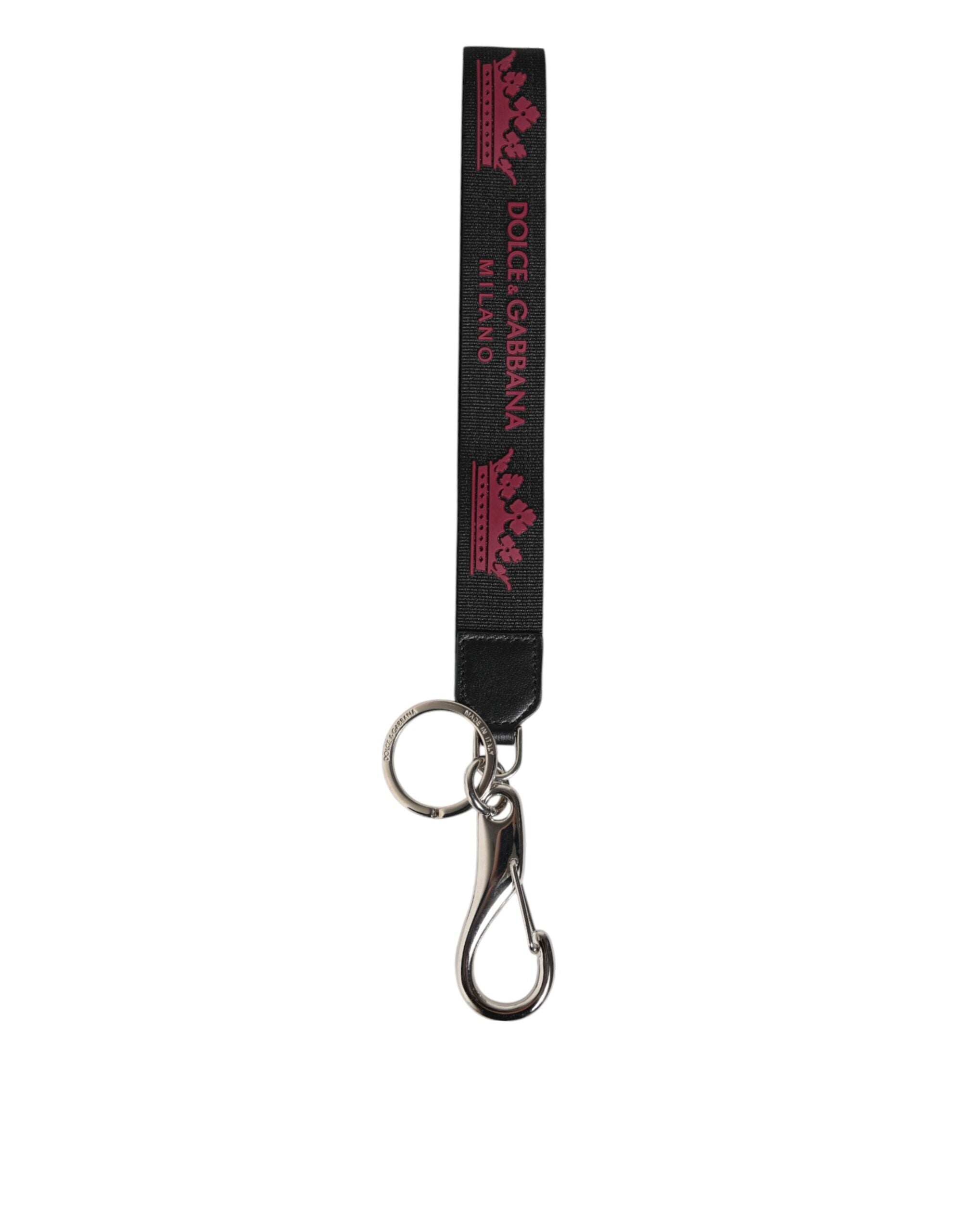 Dolce & Gabbana Black Burgundy Nylon DG Logo Crown Holder Keychain Keyring - Luxe Nova