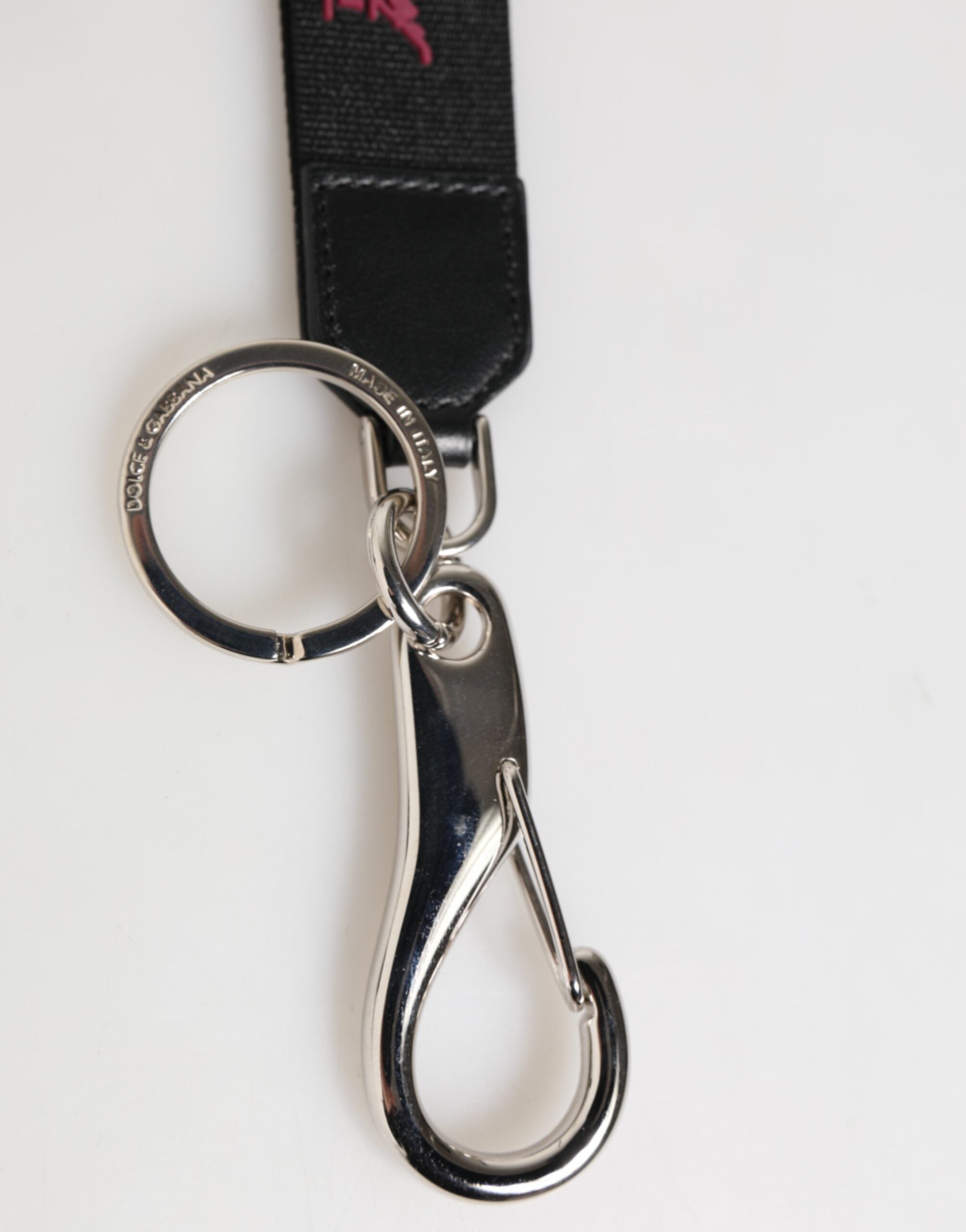 Dolce & Gabbana Black Burgundy Nylon DG Logo Crown Holder Keychain Keyring - Luxe Nova