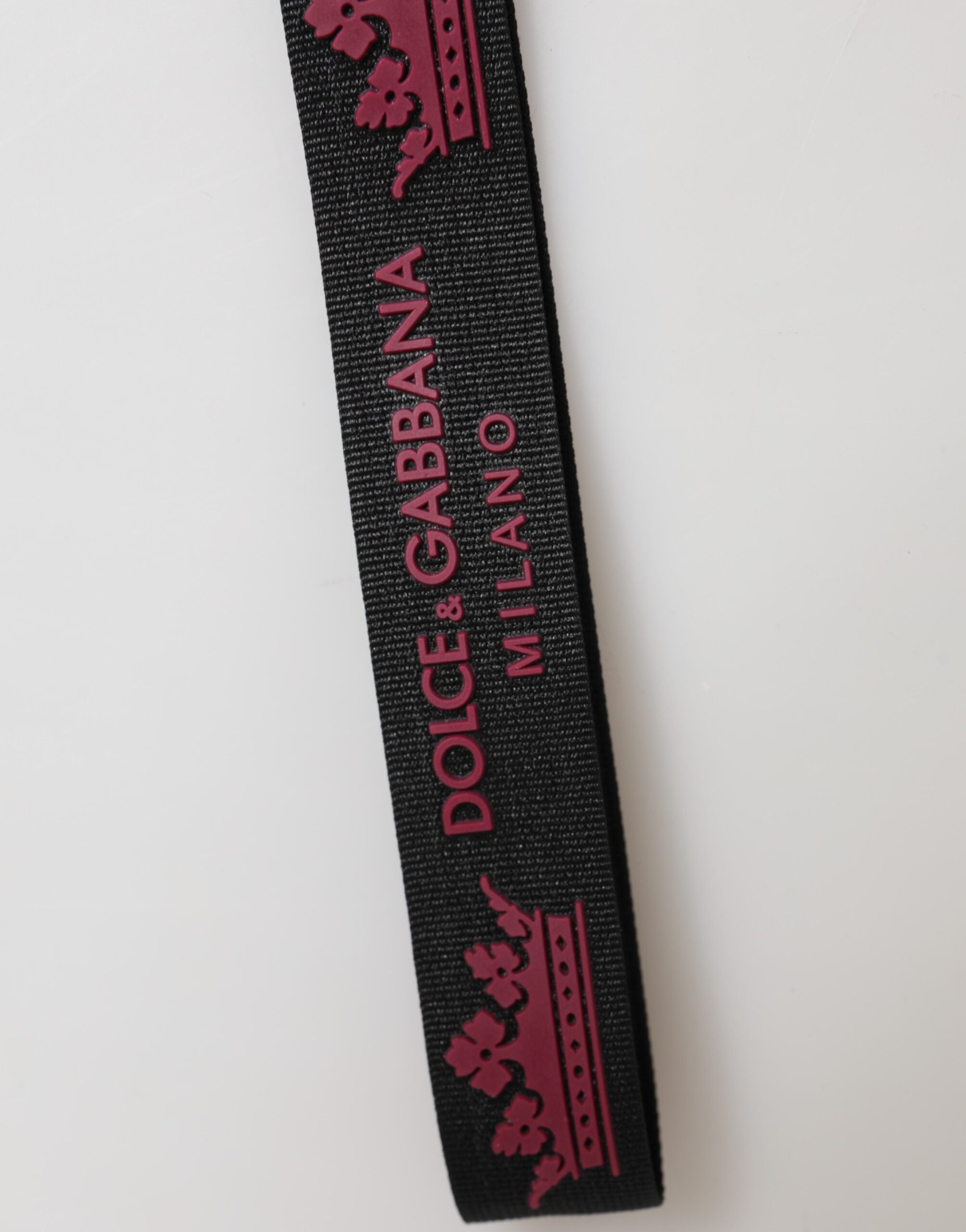 Dolce & Gabbana Black Burgundy Nylon DG Logo Crown Holder Keychain Keyring - Luxe Nova