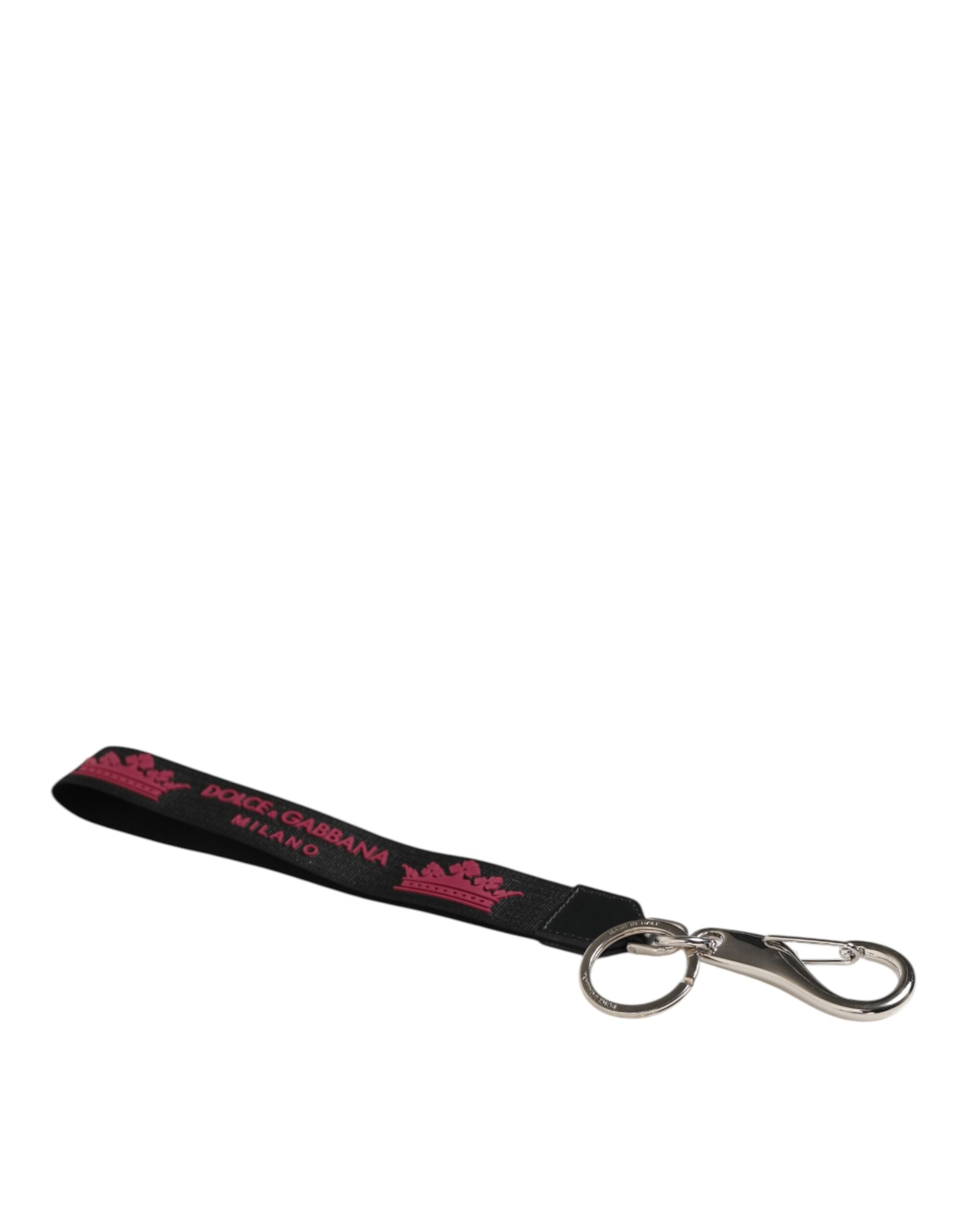 Dolce & Gabbana Black Burgundy Nylon DG Logo Crown Holder Keychain Keyring - Luxe Nova