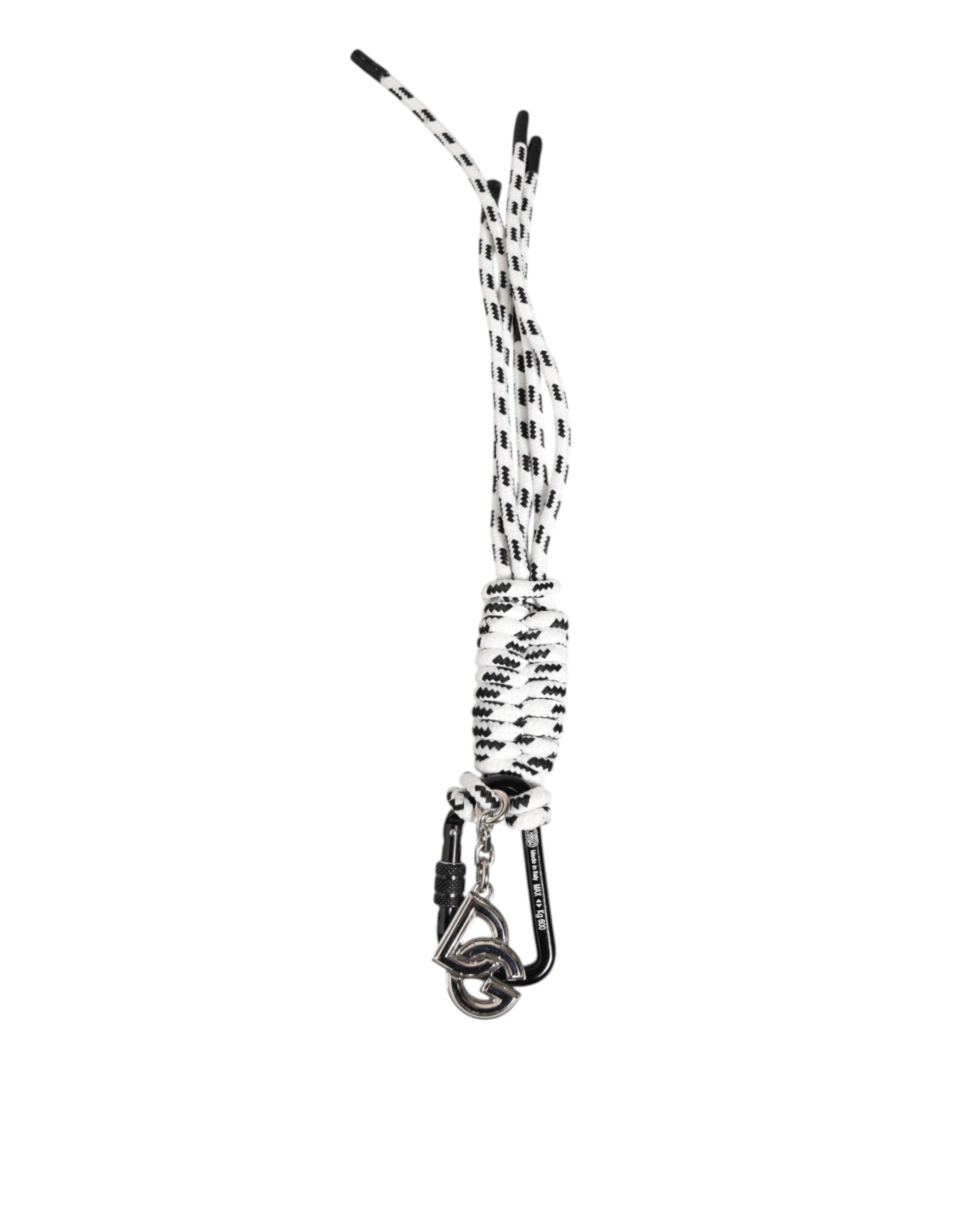 Dolce & Gabbana Black White Polyester Tape String DG Logo Keychain Keyring - Luxe Nova