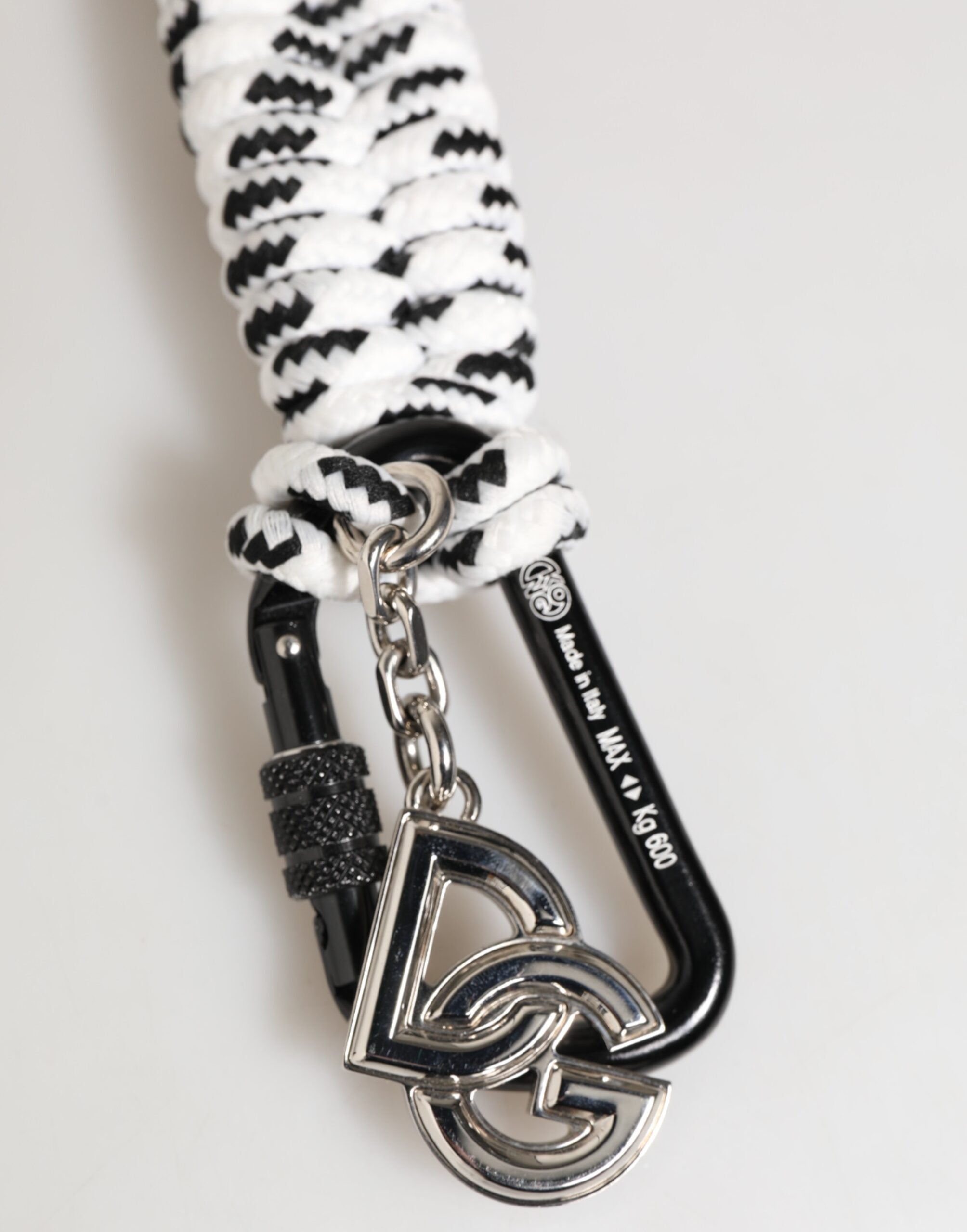 Dolce & Gabbana Black White Polyester Tape String DG Logo Keychain Keyring - Luxe Nova