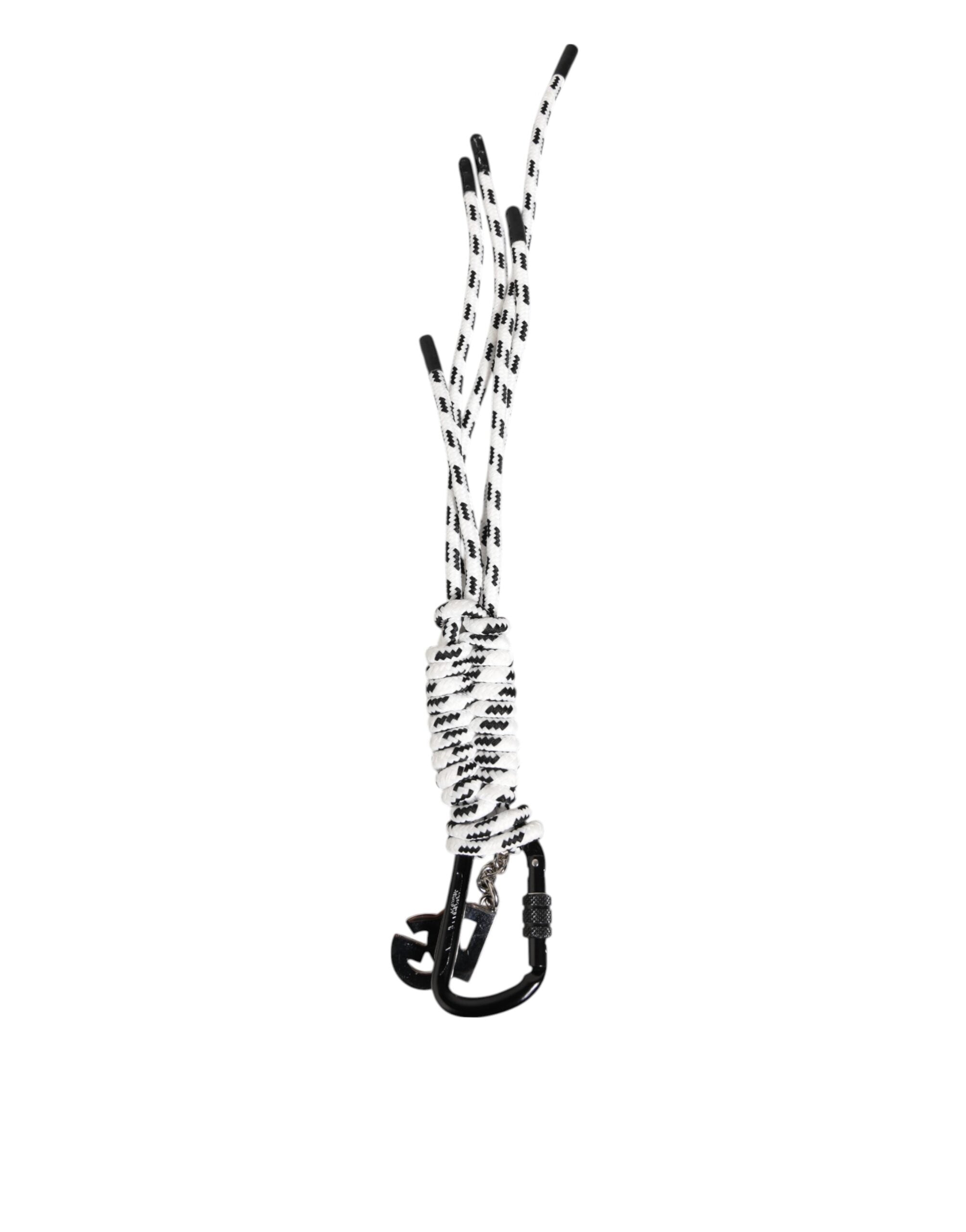 Dolce & Gabbana Black White Polyester Tape String DG Logo Keychain Keyring - Luxe Nova