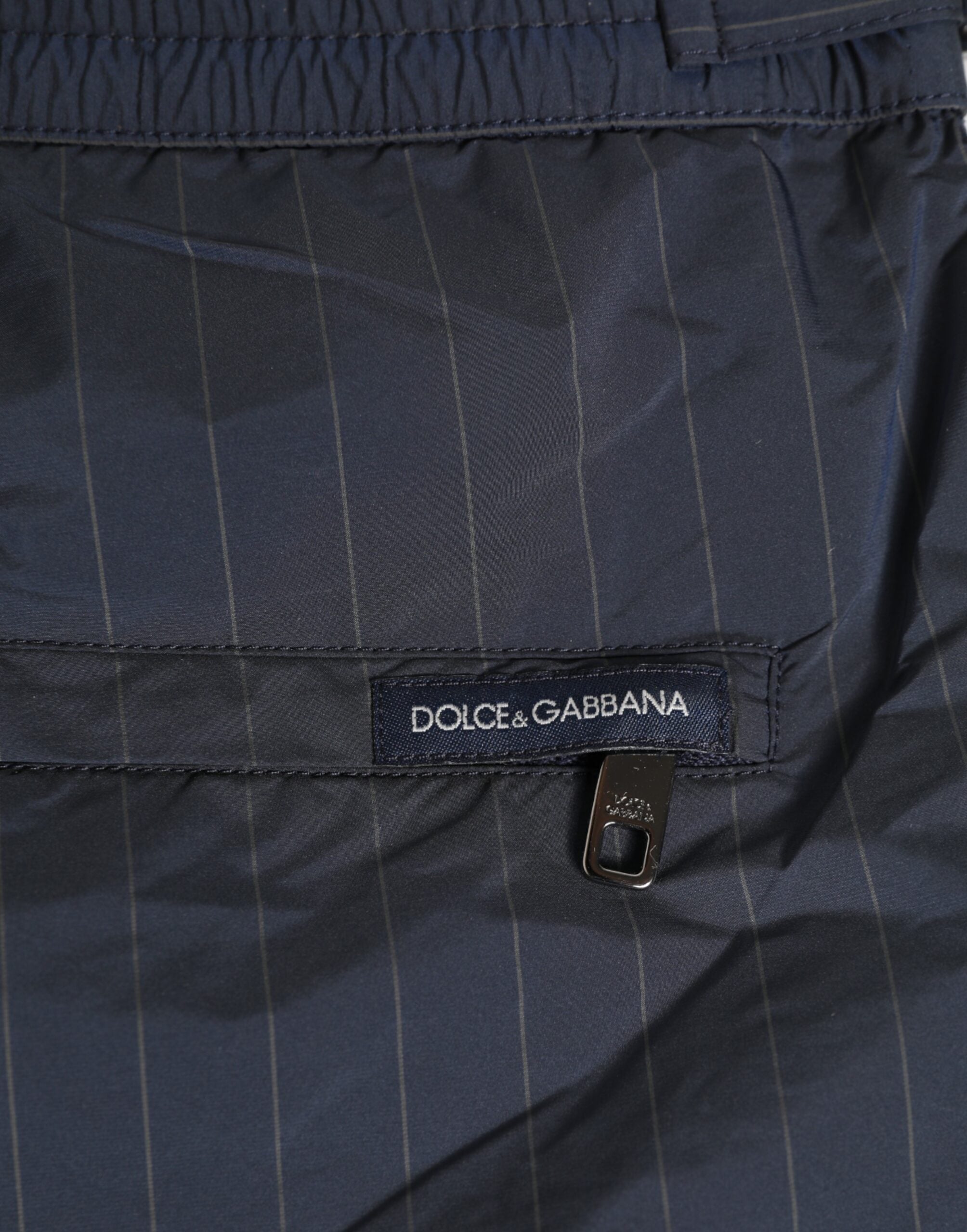 Dolce & Gabbana Navy Blue Polyester Pinstripe Men Shorts Swimwear
