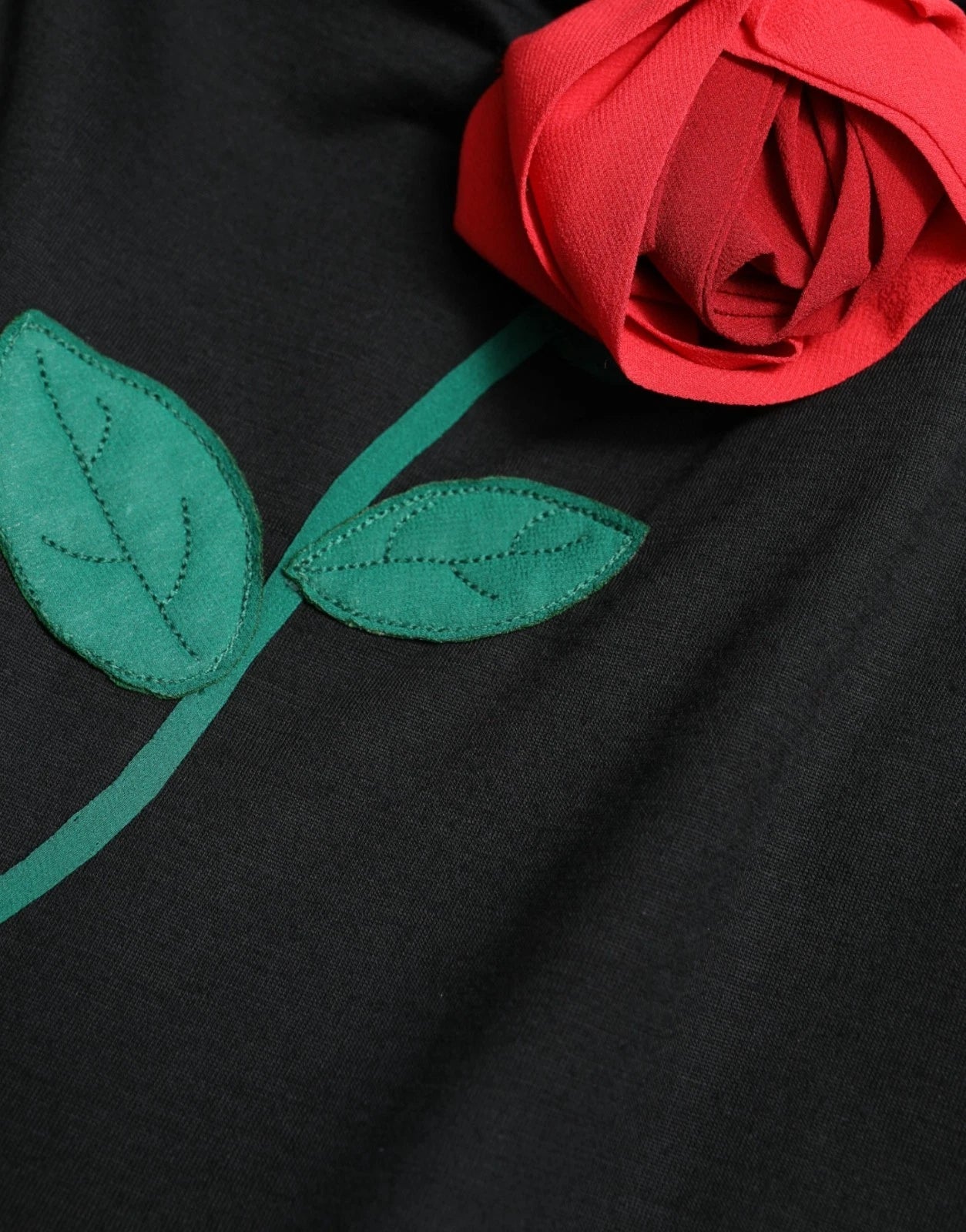 Dolce & Gabbana Black Wool Sleeveless Rose Applique Dress - Luxe Nova
