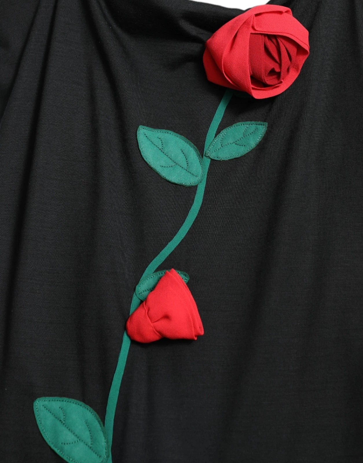 Dolce & Gabbana Black Wool Sleeveless Rose Applique Dress - Luxe Nova