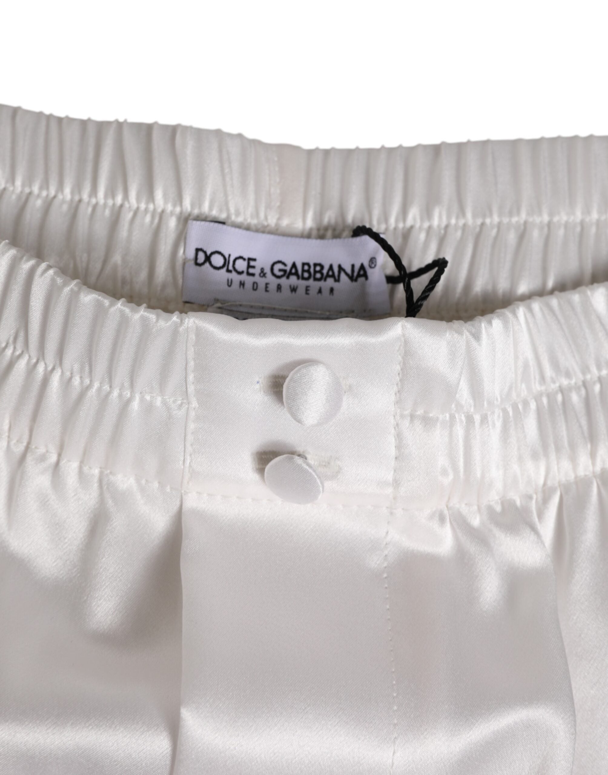 Dolce & Gabbana White Silk Satin Elastic Men Boxer Short Swimwear
