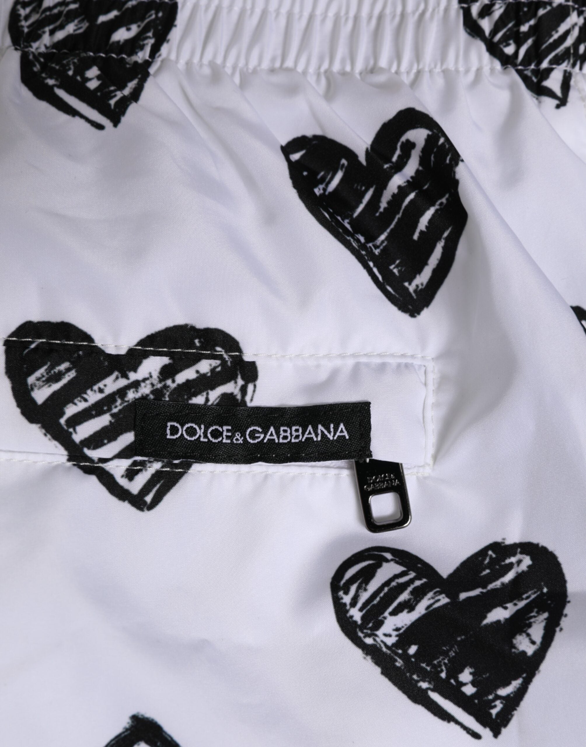 Dolce & Gabbana White Black Heart Print Men Boxer Short Swimwear