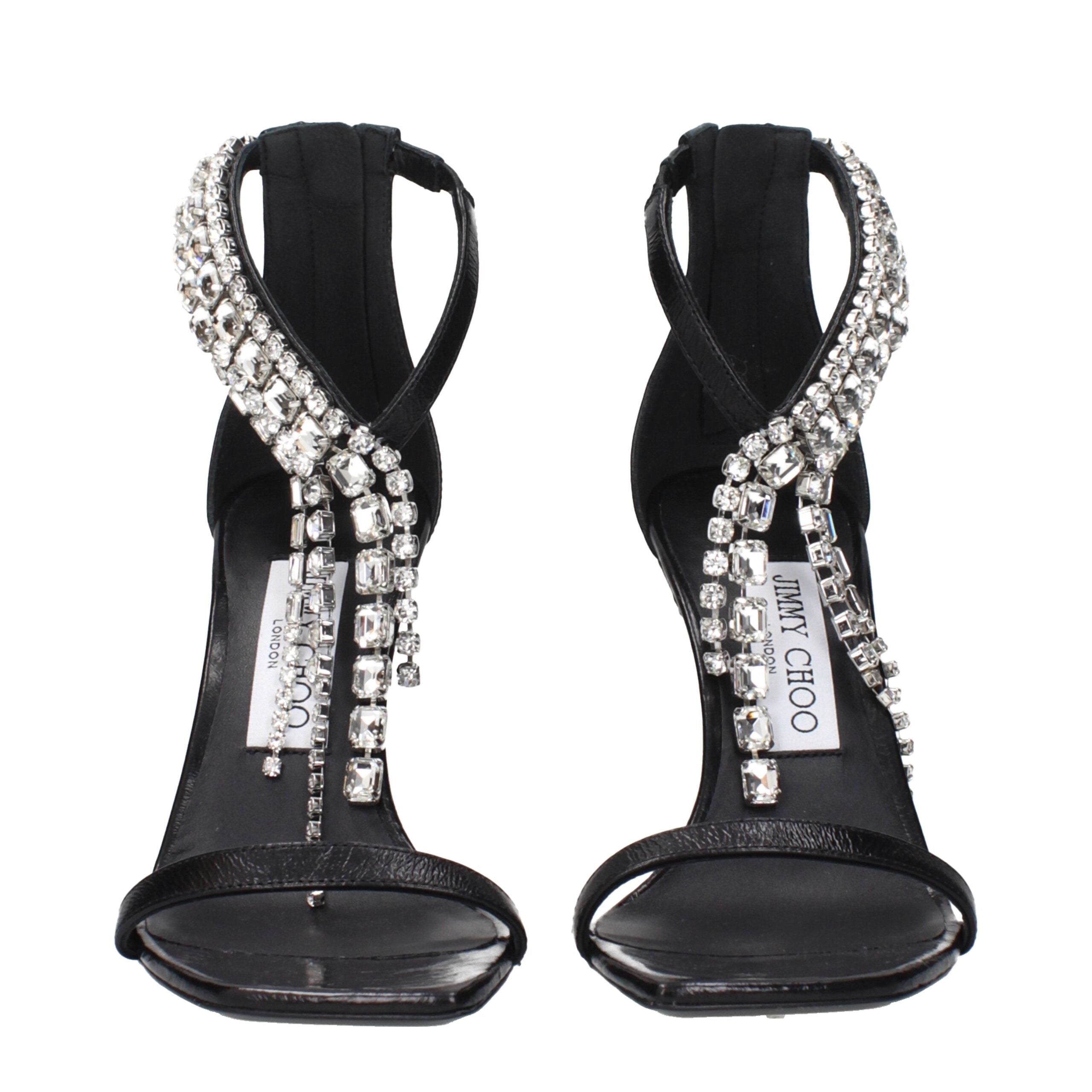 Jimmy Choo Black Leather Stiletto Heel Sandals