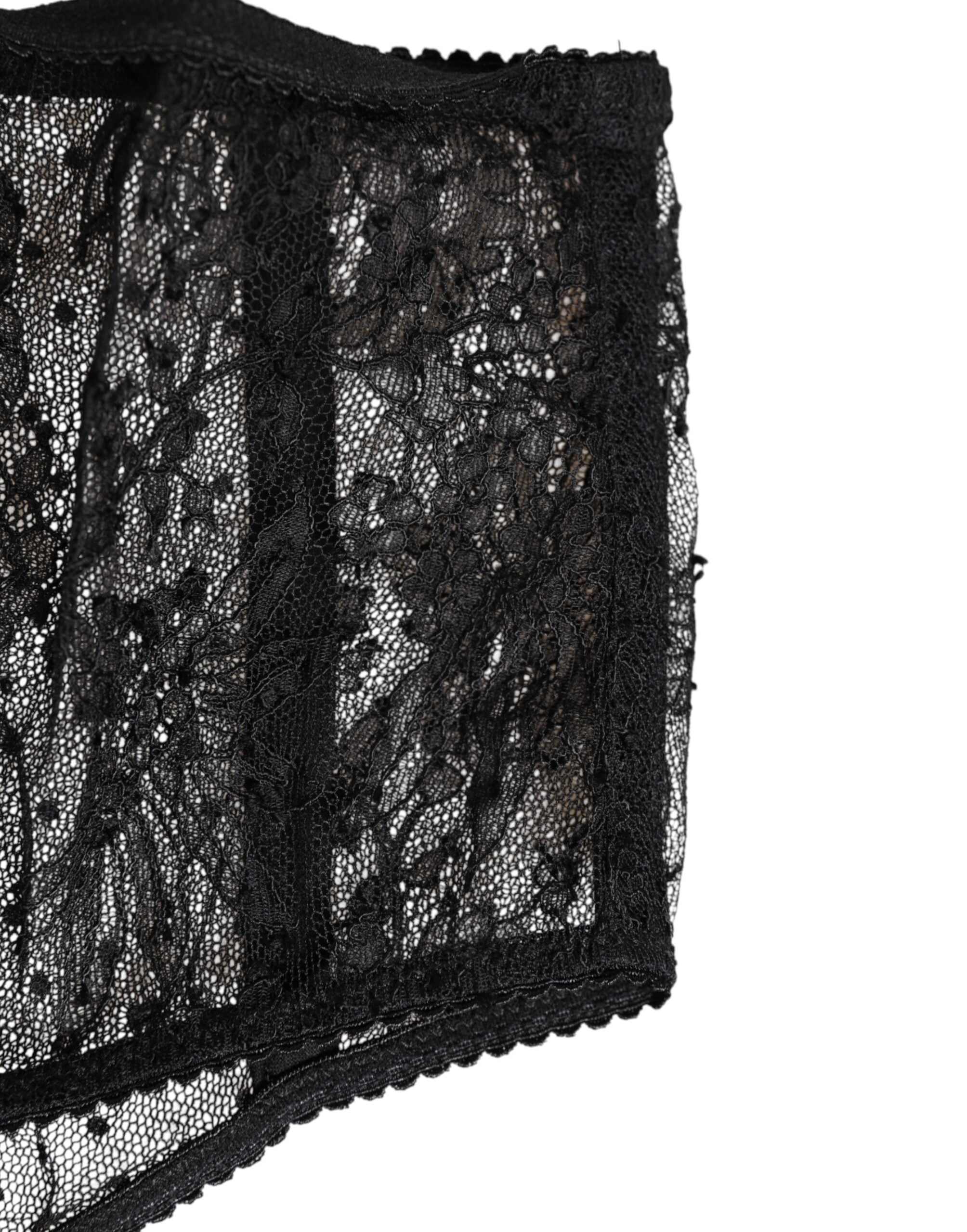 Dolce & Gabbana Black Lace Polka Dot Mesh High Waist Underwear