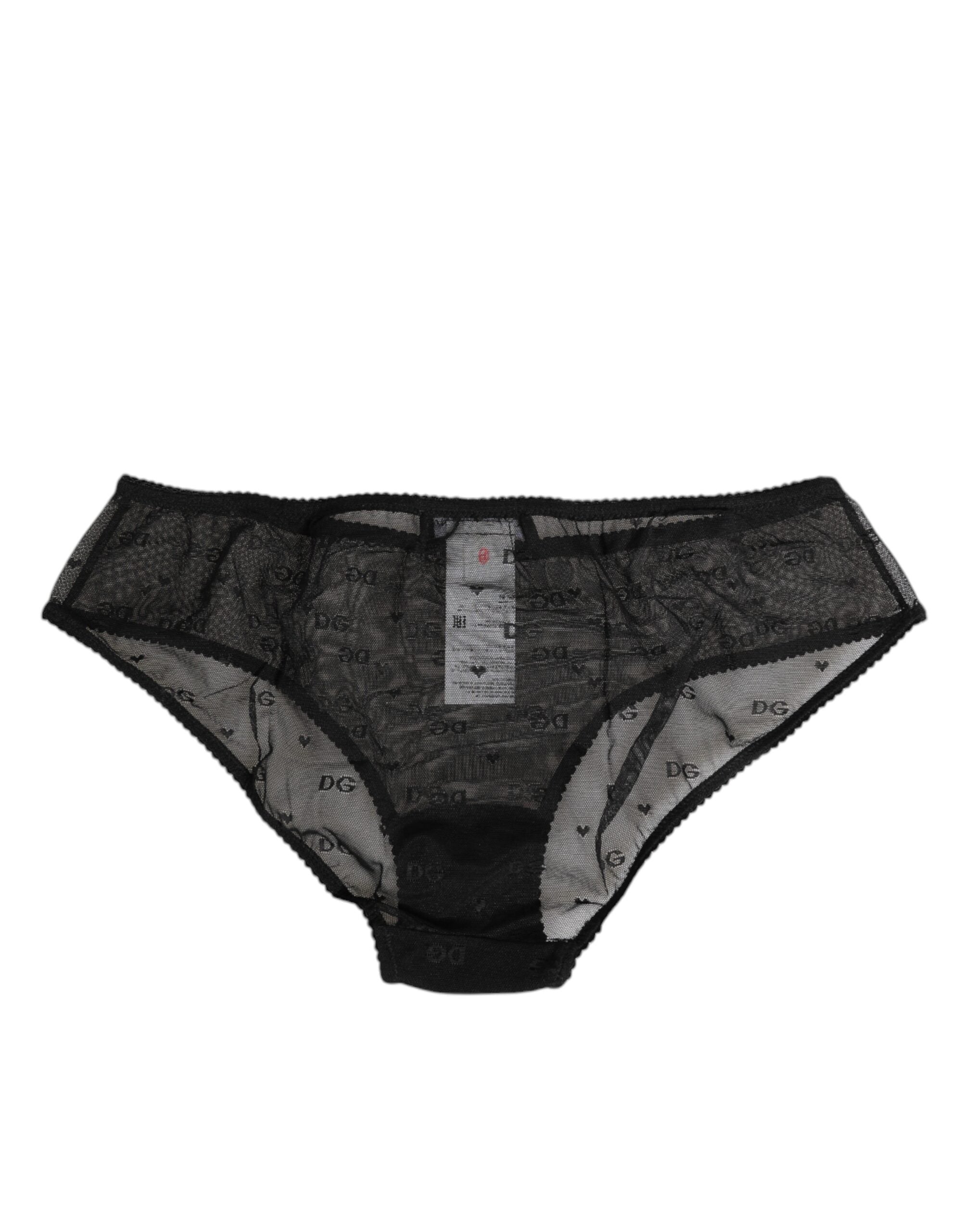 Dolce & Gabbana Black Sheer Mesh Lace Polka Dot Logo Underwear